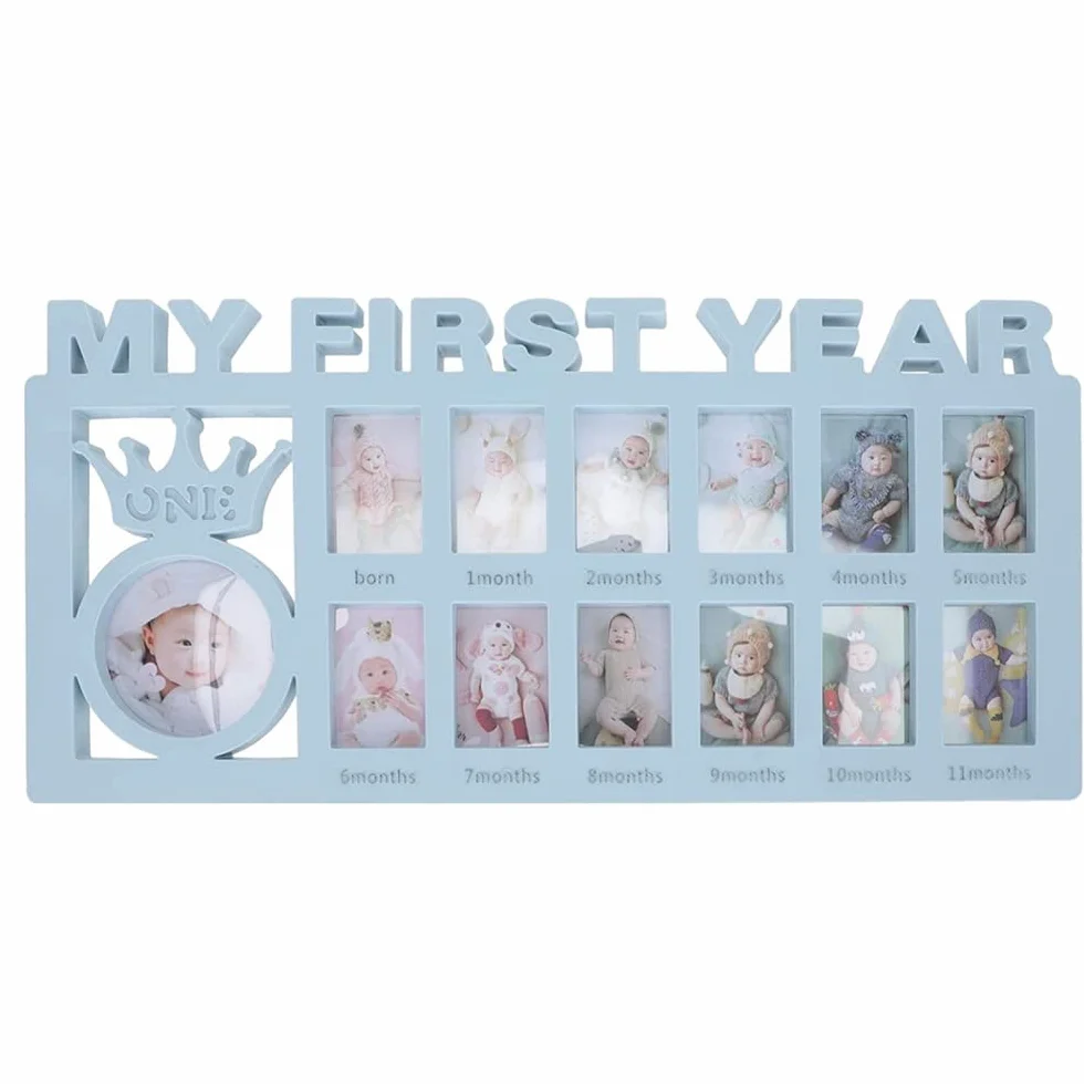 Cadre photo pour bébé Ma première année Album empreinte 1-12 mois Kit affichage multi-photos Cadeau mamans