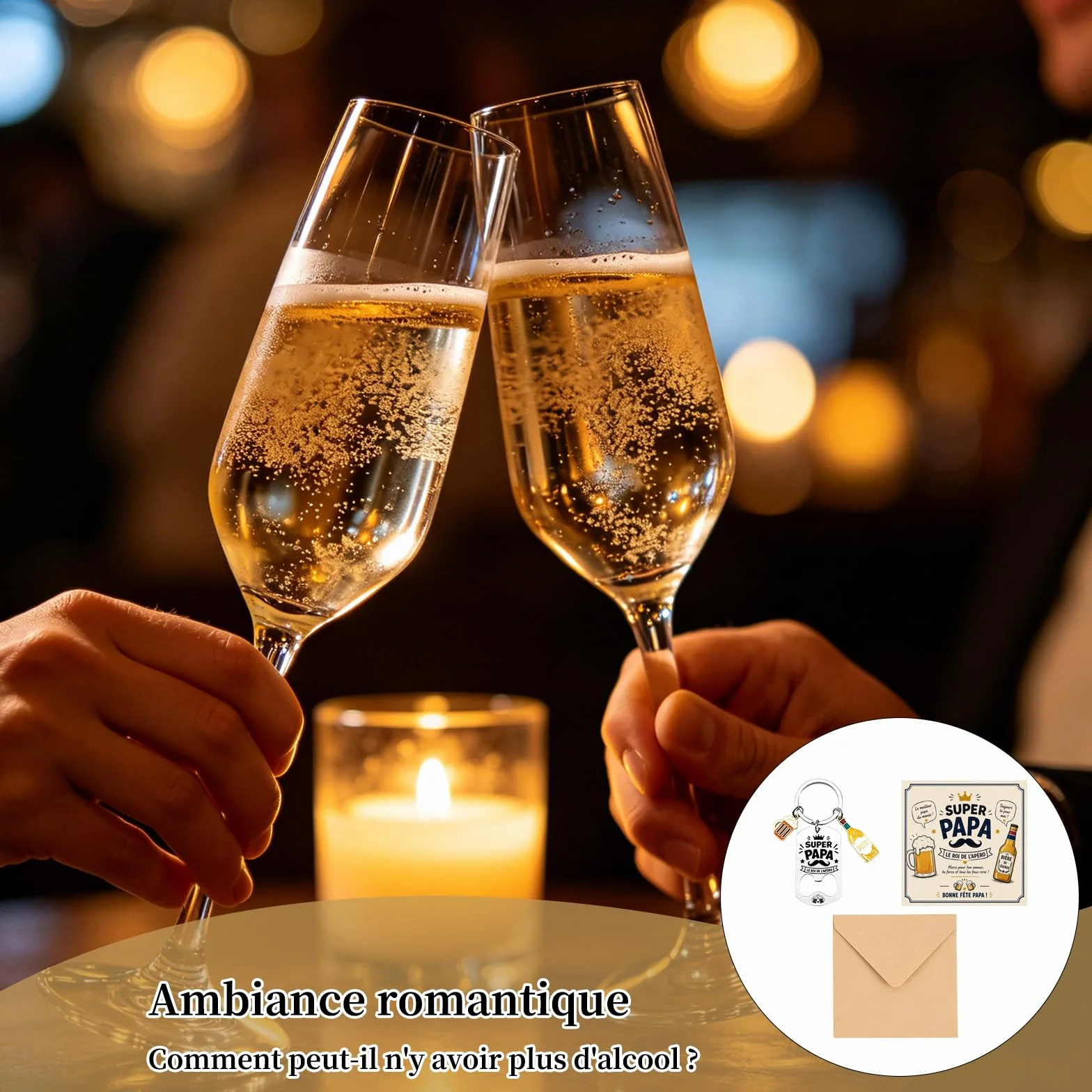 Cadeau Fête Des Pères Porte-Clés Décapsuleur Super Papa - Idée Cadeau Anniversaire Papa Set Avec Carte De Vœux Et Enveloppe Kraft