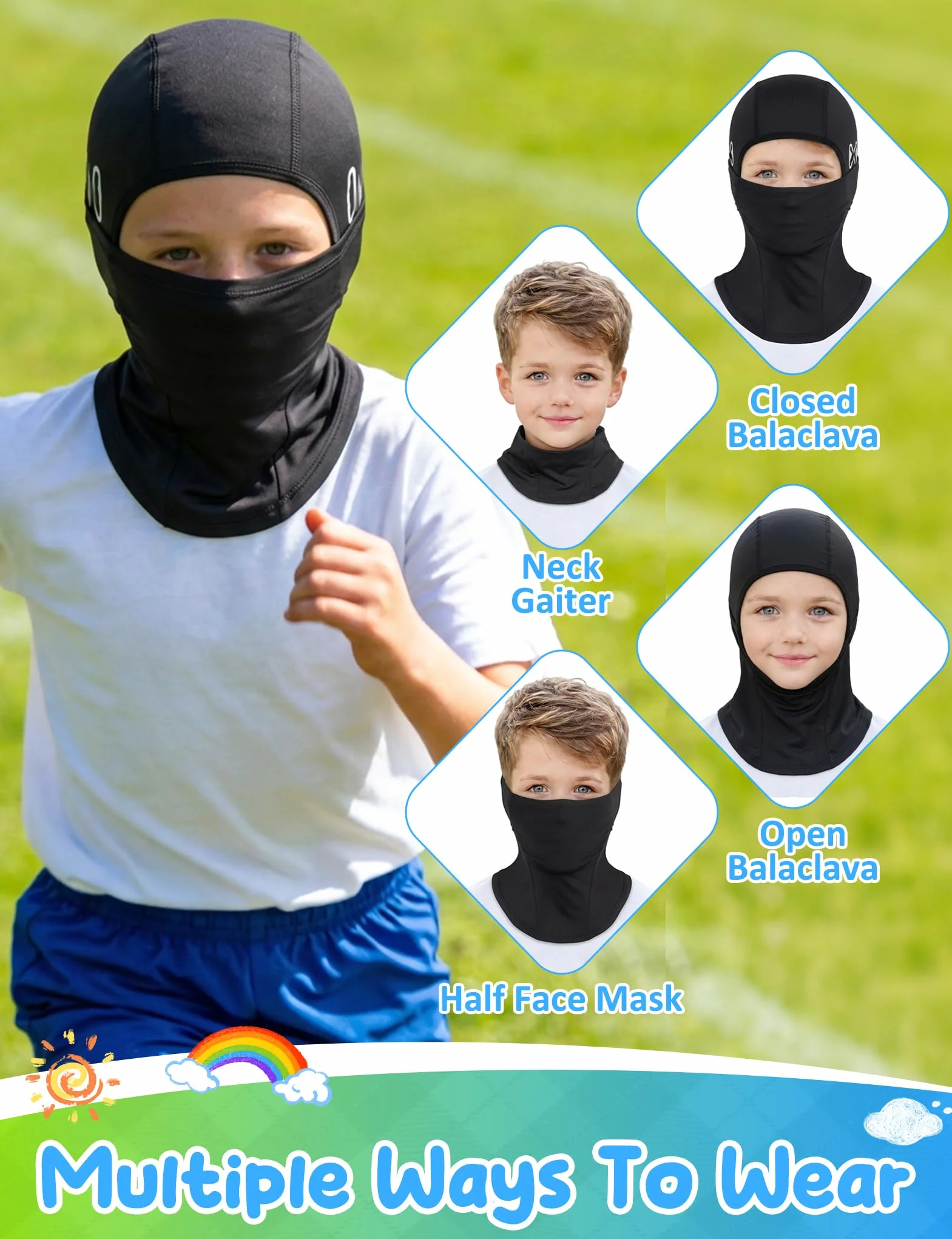 Becellen Cagoule Été Enfants Multifonction Balaclava Soie Glacée Protection UV Tour de Cou Léger Respirant Garçons Filles Running Cyclisme