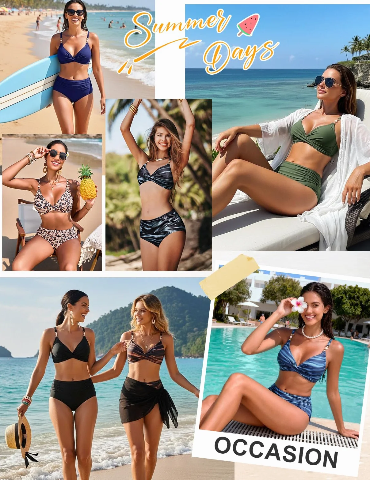 Nadeer Maillot De Bain Femme 2 Pièces Torsadé Taille Haute Bikini Col en V Contrôle du Ventre