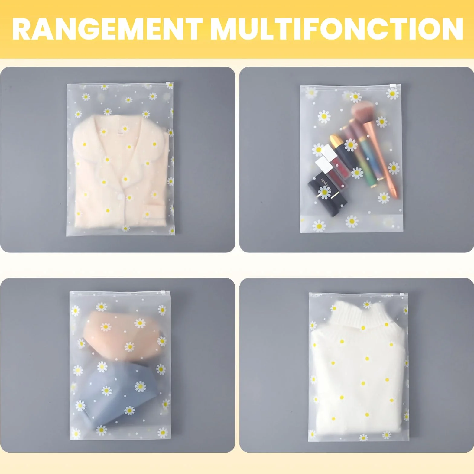 KEYRI 20 Pièces Sac Zipper Voyage Pochette Étanche Transparent Rangement Vêtements Plastique Costume Chaussures Cosmétique Floral