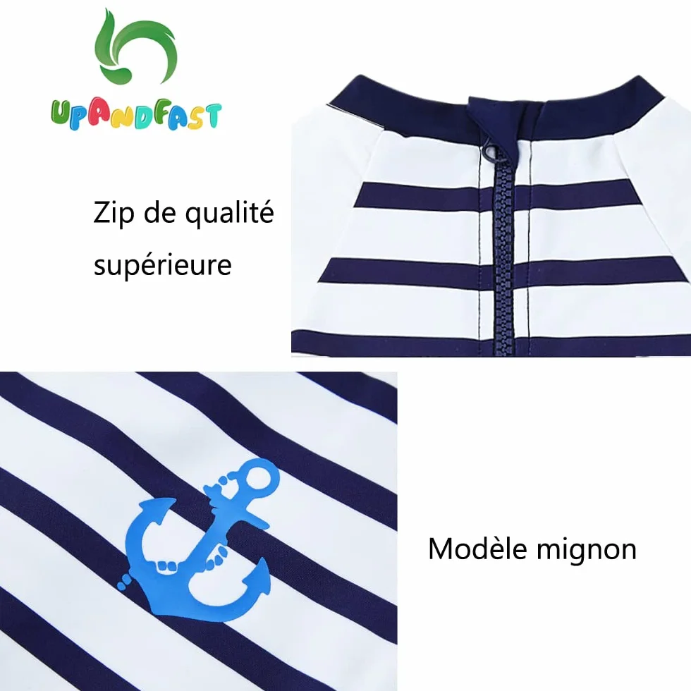upandfast Maillot de Bain Une pièce bébé garçon UPF 50+ Protection Solaire avec Chapeau