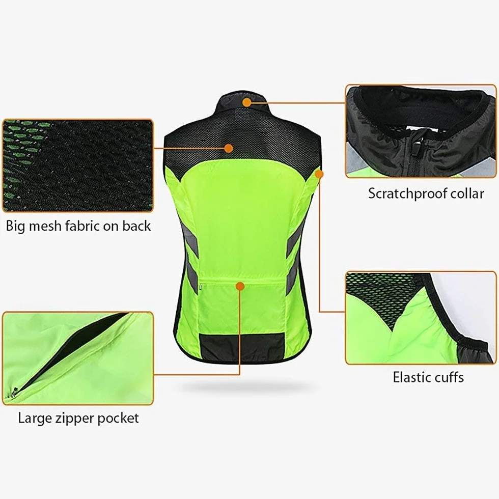 Gilet de Cyclisme sans Manches LINGKY pour Hommes Veste Respirante Poches Zippées Réfléchissante Légère