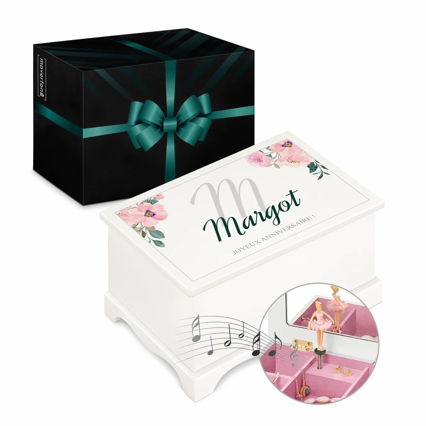 Maverton Boîte à Bijoux Musicale avec ballerine 17x11x9 pour petite fille cadeau anniversaire Noël