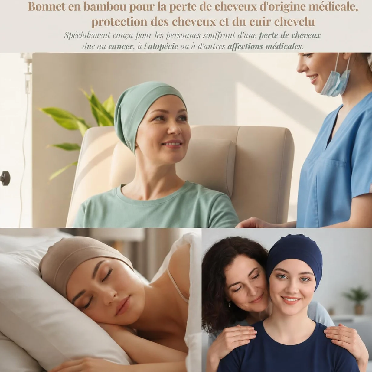 Bonnet Chimio en Bambou pour Femmes et Hommes – Ultra-Doux et Respirant pour l'Alopecie
