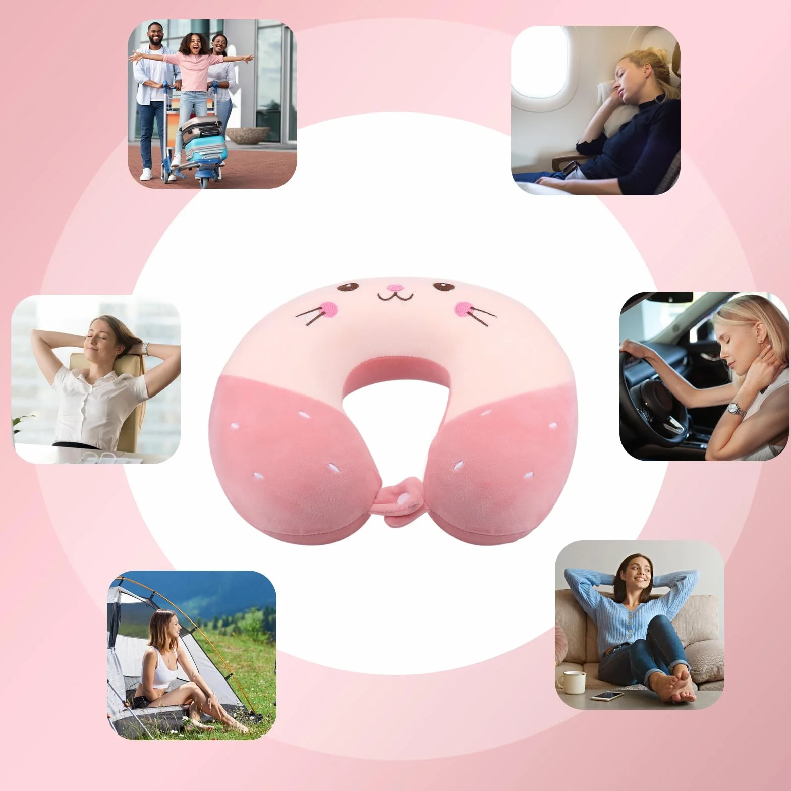 Oreiller de Voyage Enfants Mousse à Mémoire Souple avec Zips Dessin Animé Confortable pour Avion Voiture Camping