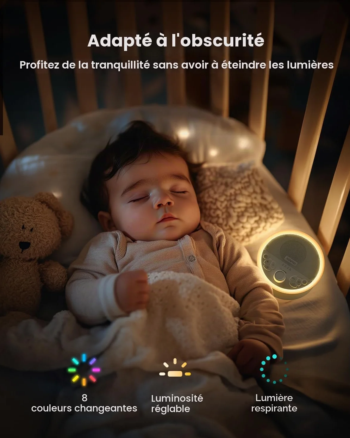 RENPHO Machine à bruit blanc, Appareil de sommeil portable avec 29 sons, minuterie réglable
