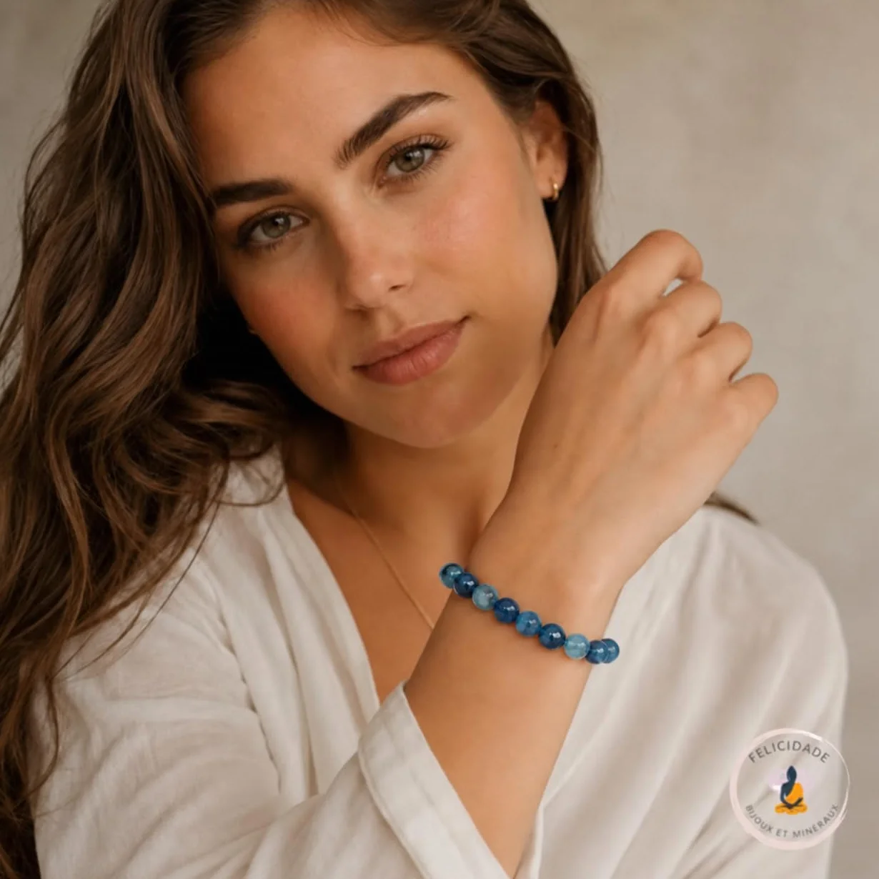 Bracelet en Apatite bleue Pierres Naturelles Perles 8mm Pierres Fines et Précieuses Unisexe Bijoux Minéraux