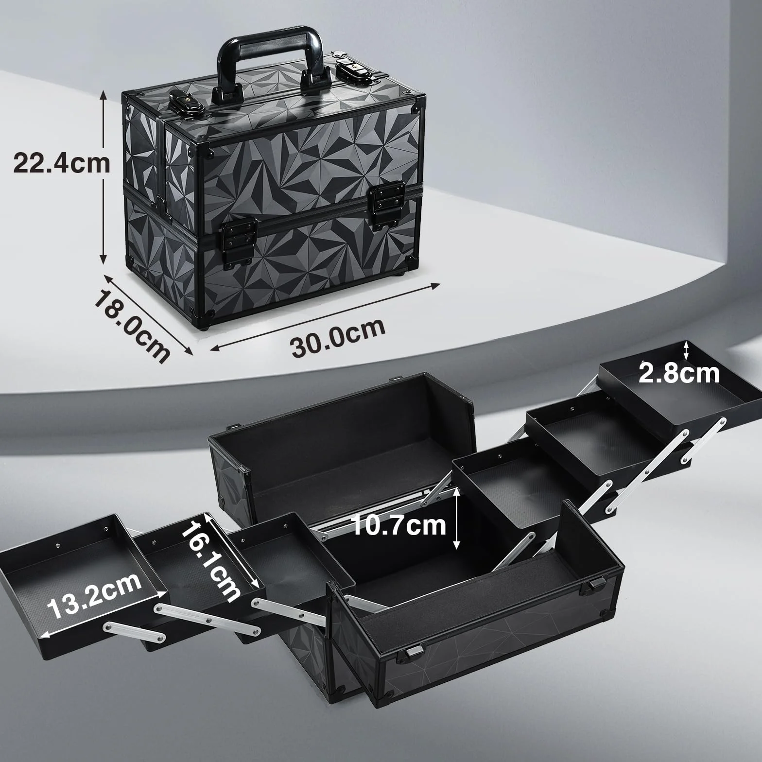 Mallette à Maquillage Valise Aluminium avec Doubles Serrures, Noir Grisâtre