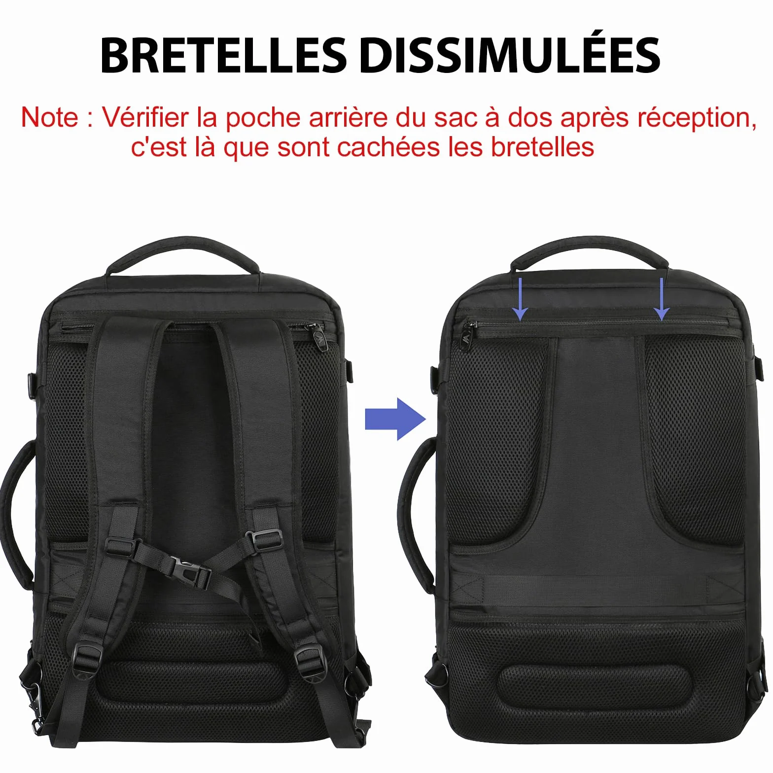 MATEIN Bagage Cabine 40x30x20 Sac à Dos Voyage Avion Compatible Ryanair 30L Imperméable Noir