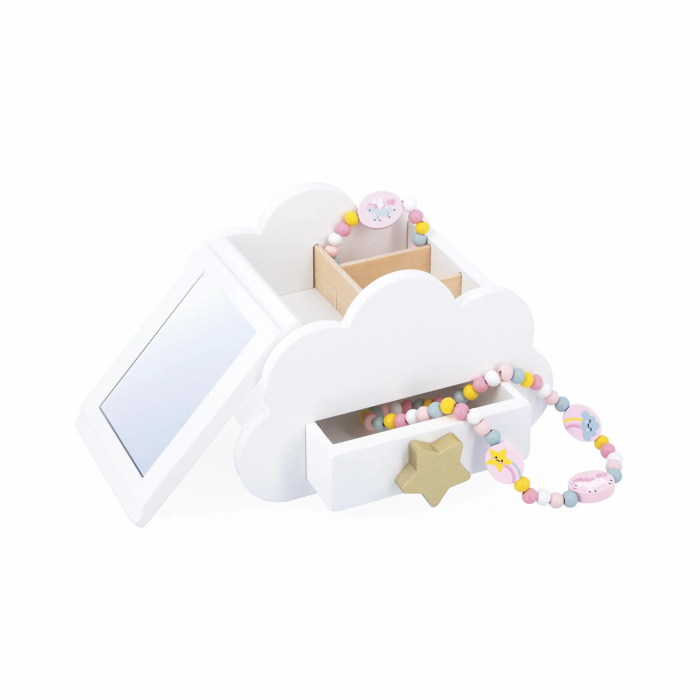 Janod Boite à Bijoux avec Ouvertures Secrètes 17cm x 11cm avec Tiroir et Miroir Dès 3 Ans