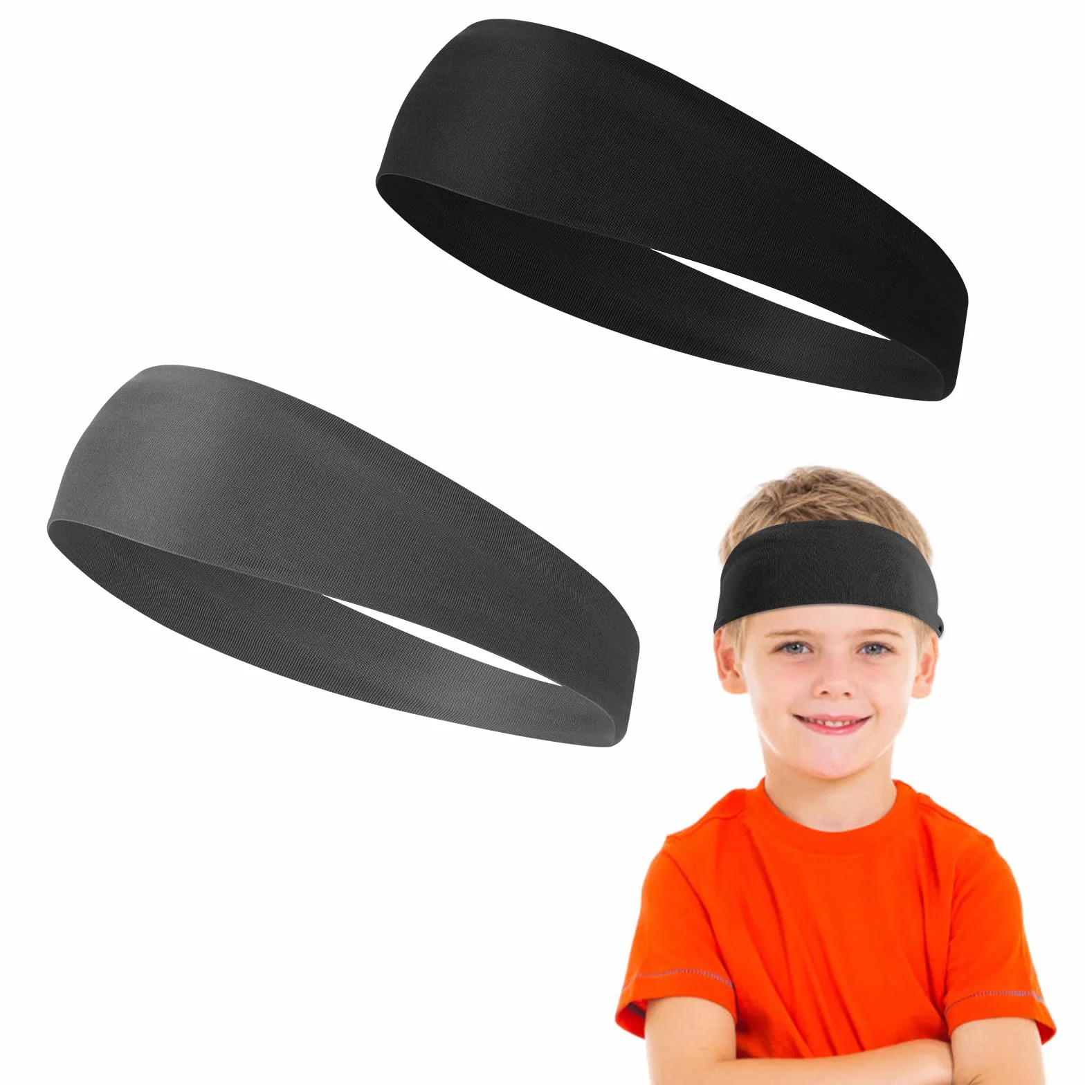 Bandeaux de Sport pour Enfants Bandeau Athlétique Doux Élastique Anti-Humidité Noir Gris foncé
