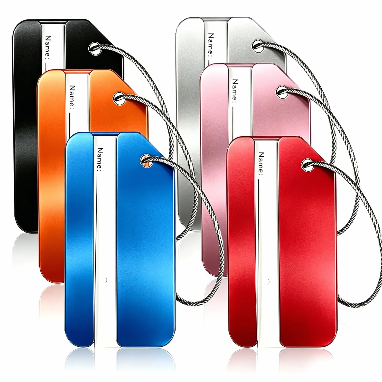 Étiquettes à Bagages en Aluminium 6 Pièces, Étiquette Valise Voyage Avion, Porte Étiquette Robuste pour Valises et Sacs à Dos