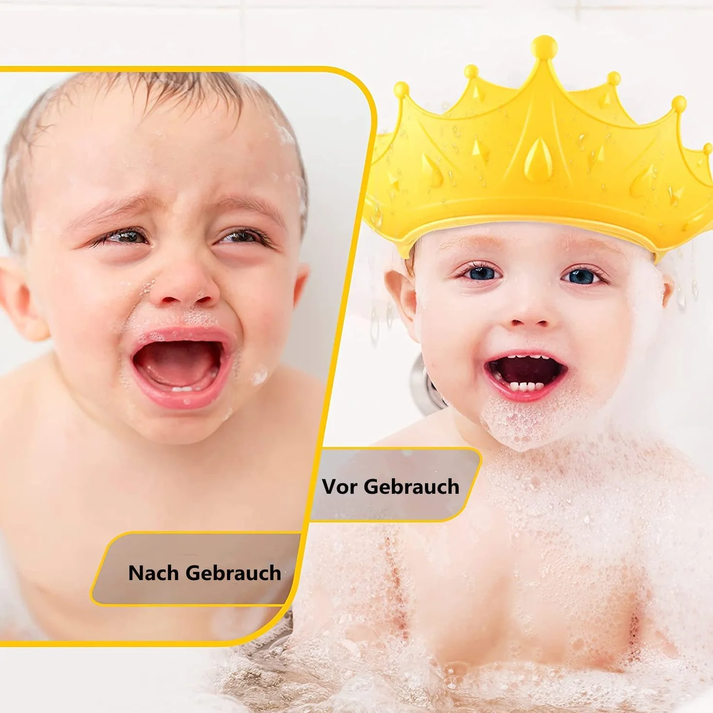 LATRAT Bonnet de bain réglable pour enfants avec protection des yeux et des oreilles, jaune