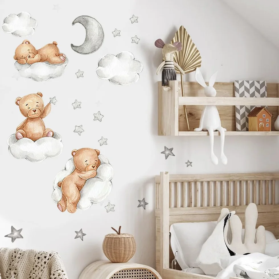 Sticker Mural Nounours 90x30 cm Autocollants Muraux Oursons pour Chambre Enfants