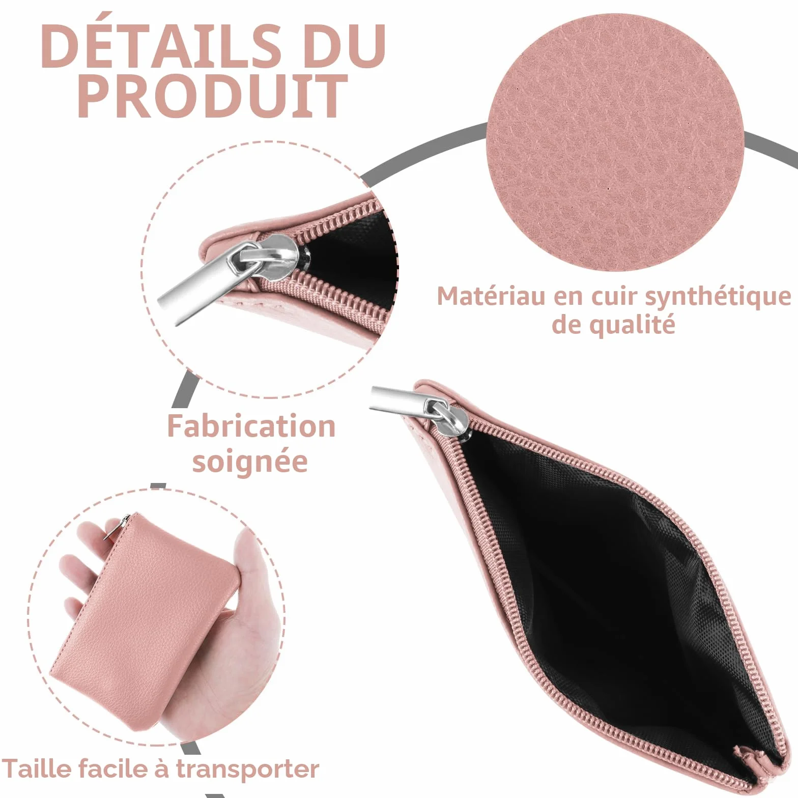 Simarro Lot de 2 Porte-monnaie en Polyuréthane avec Fermeture Éclair, Mini Portefeuille Noir et Rose