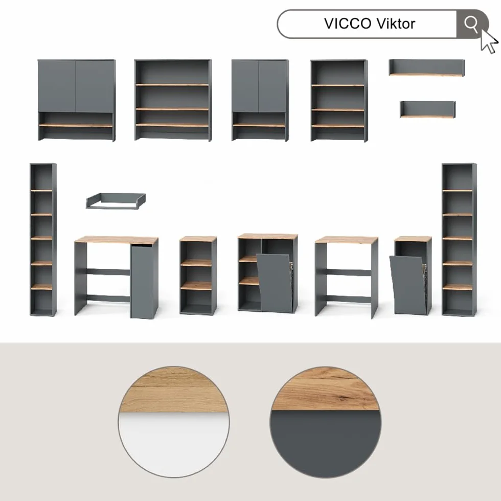 Vicco Armoire Machine à Laver Viktor Blanc Artisan 68x88.2cm 2 pièces Plan à Langer Rangement lessives Surface dépose