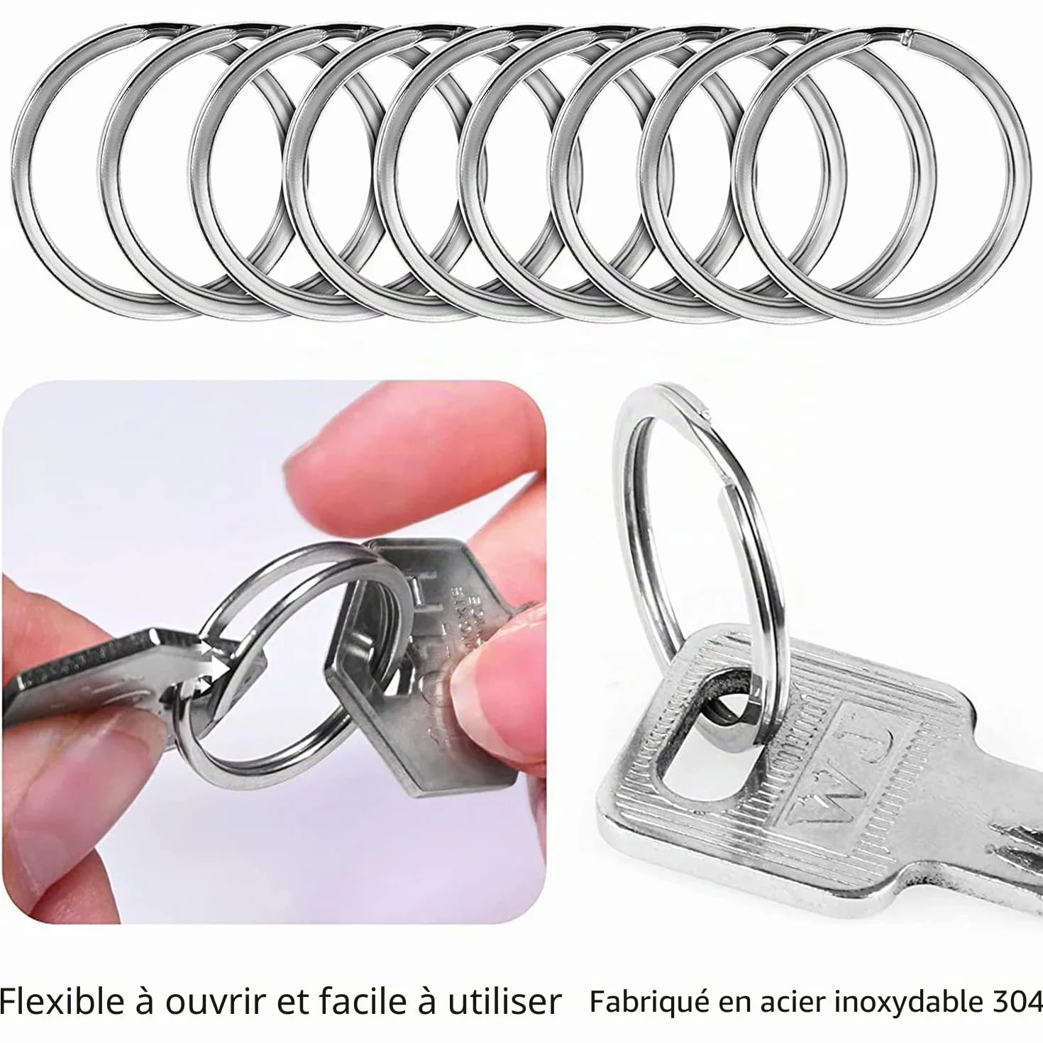 Porte-clés 304 Anneaux 25mm Acier Inoxydable Bricolage Artisanat 20 Pièces