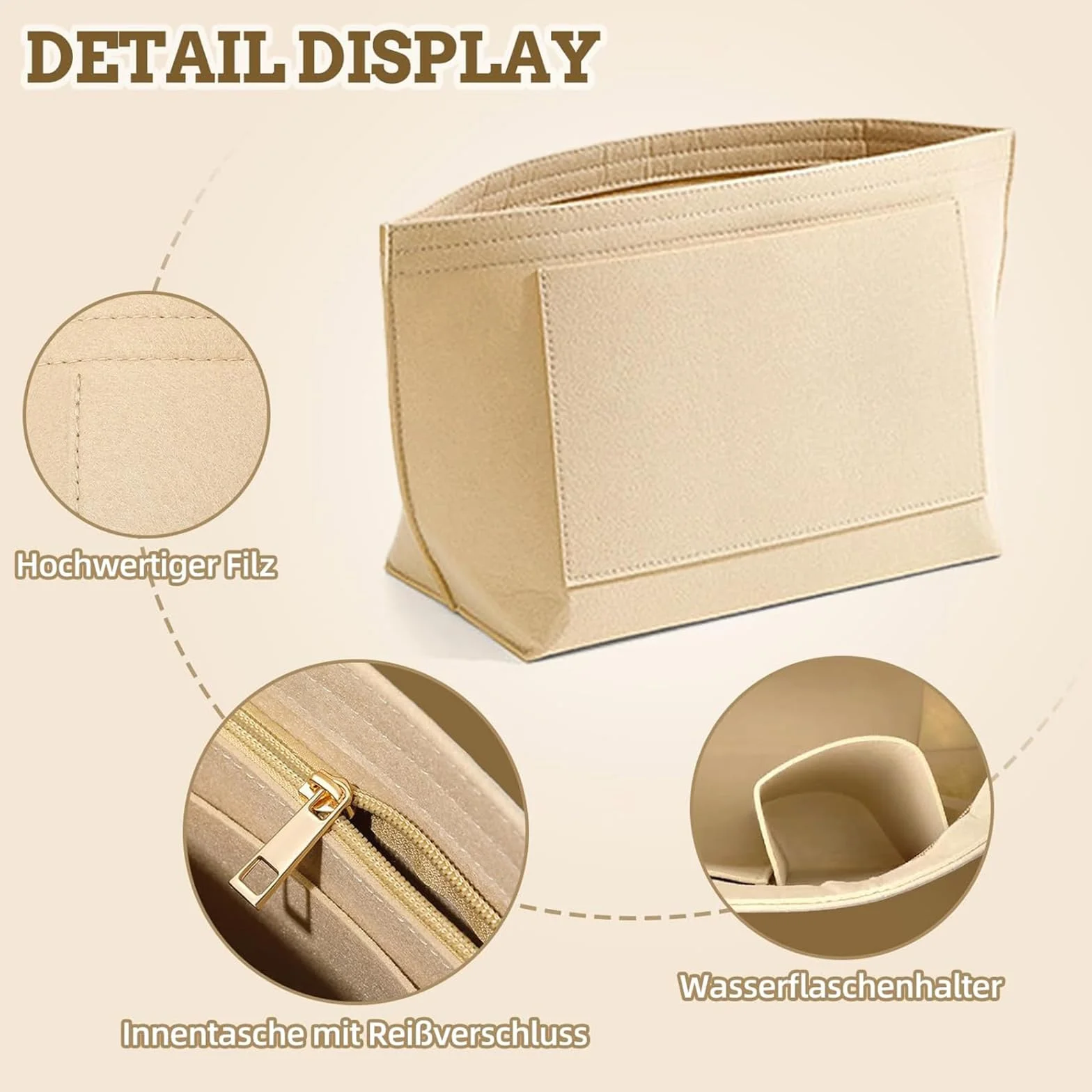 Organiseur de Sac Longchamp Le Pliage L – Insert en Feutre avec Poches