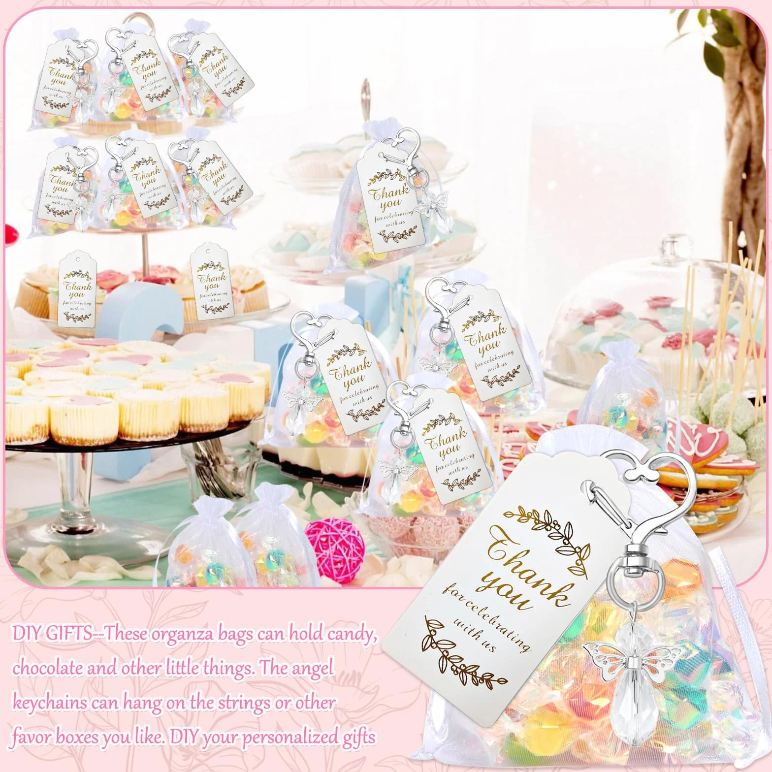 Lot de 30 porte-clés en forme d'ange, Sac Cadeau Mariage, Breloque de Mariage