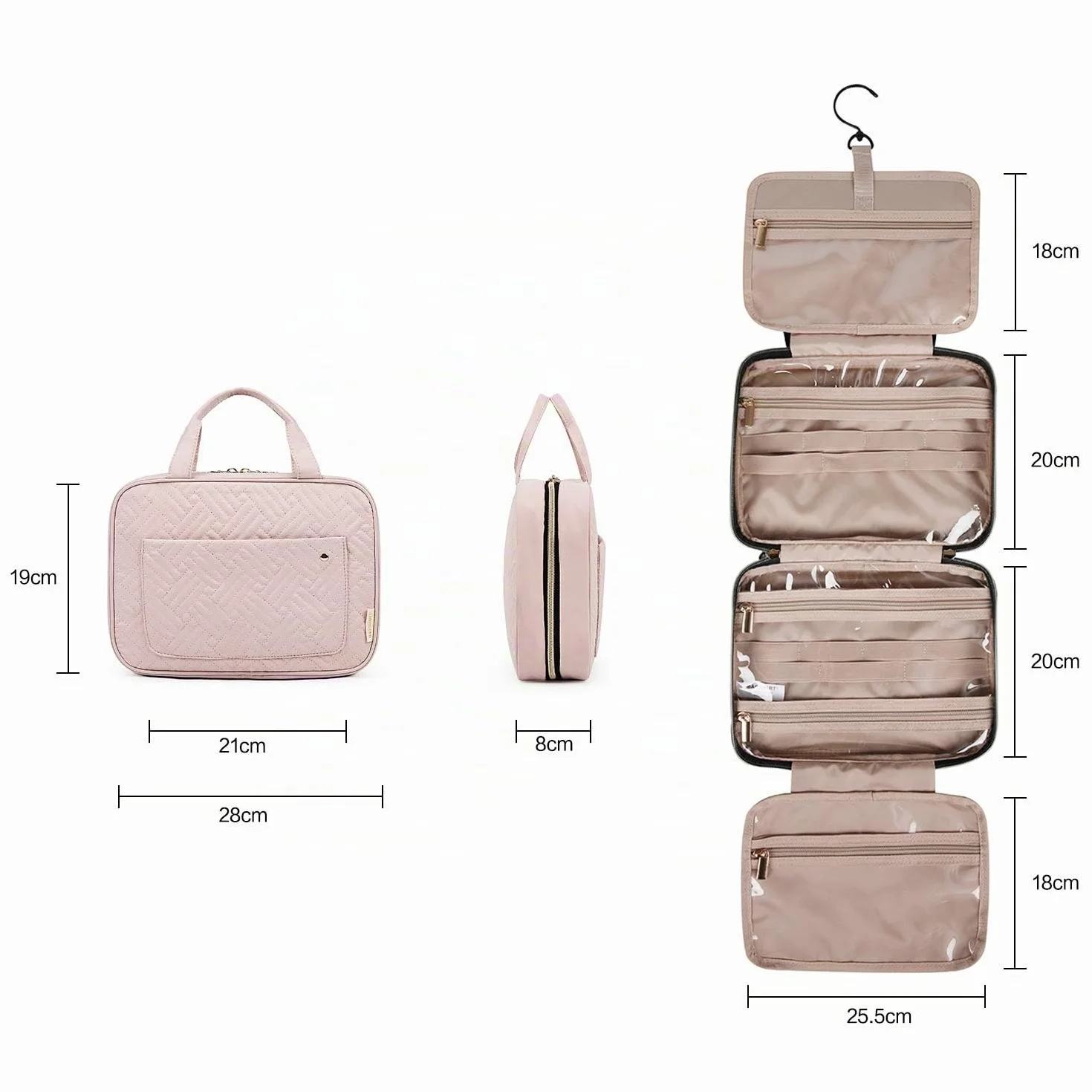 BAGSMART Trousse de Toilette Femme Voyage avec Crochets Suspendre Imperméable Rose Moyen