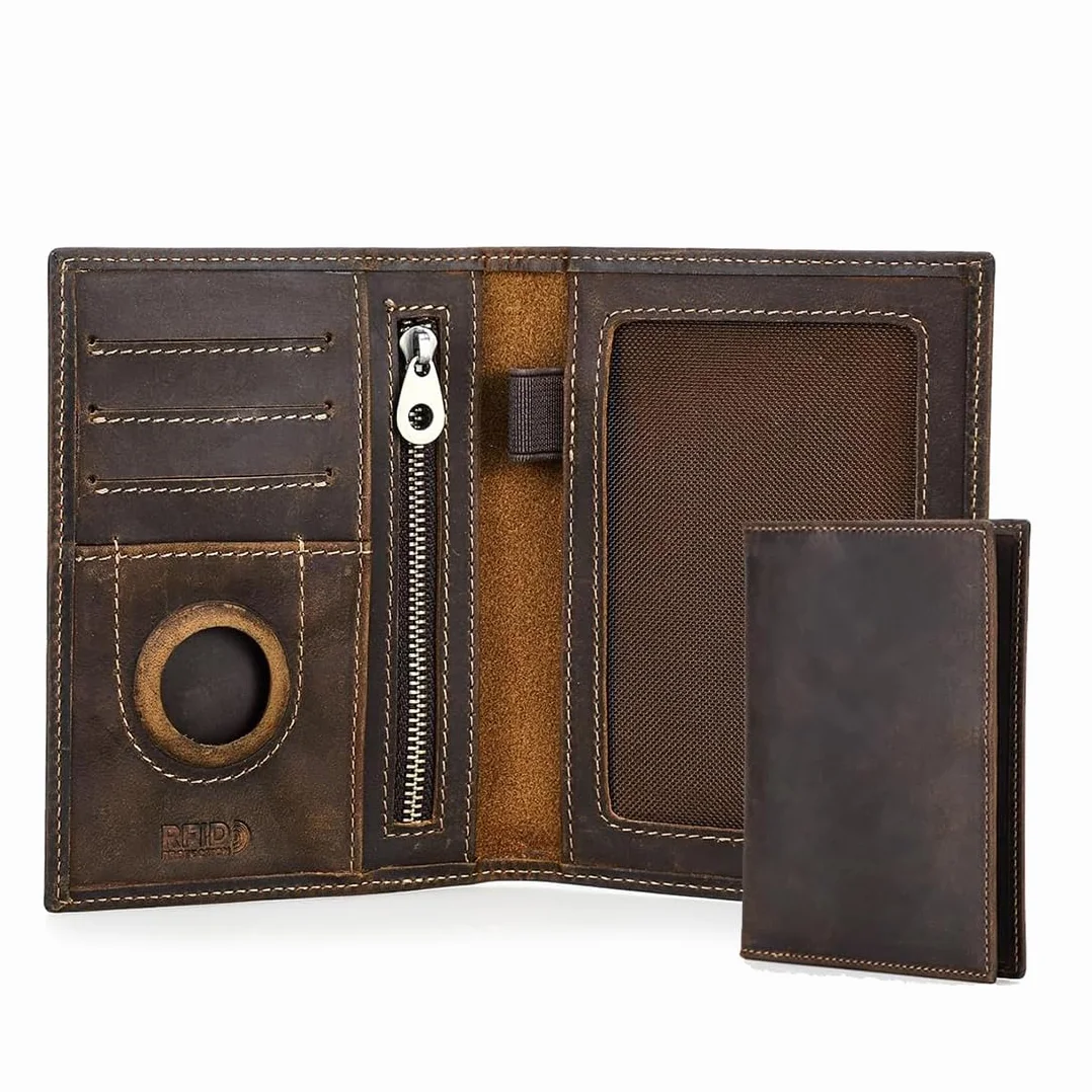 Portefeuille Homme Cuir Véritable Bloquer RFID Compartiment AirTag Organisateur Cartes Voyage