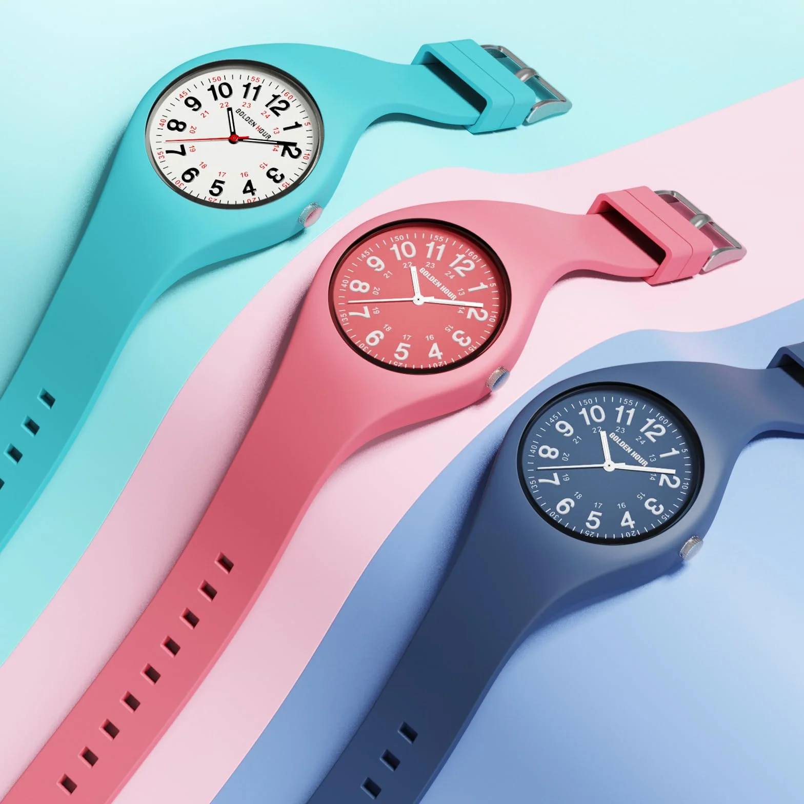 GOLDEN HOUR Montre de Sport Analogique étanche Unisexe Cadran Facile à Lire Bracelet en Silicone