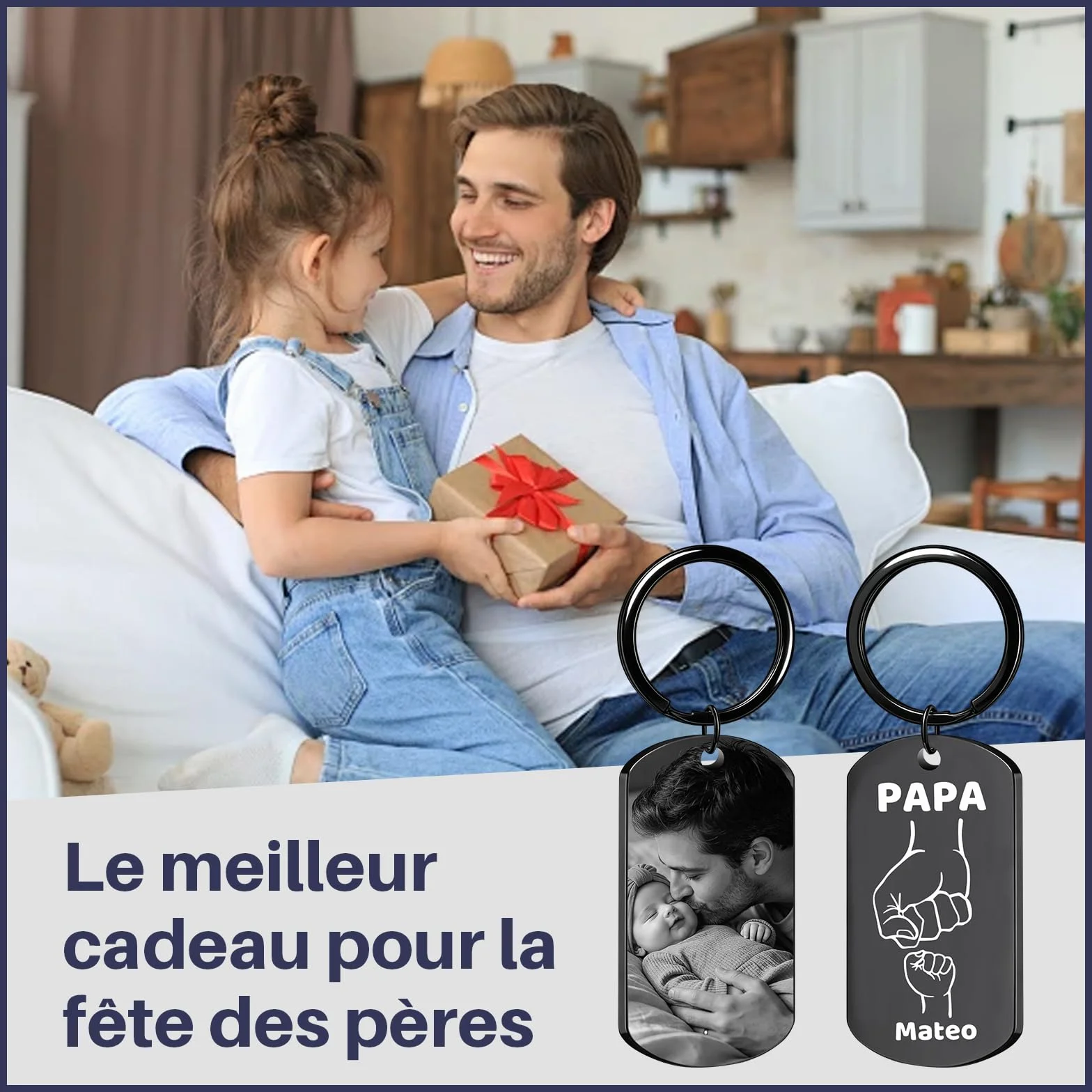 Porte Clef Photo Personnalisé Cadeau Fête des Pères pour Papa