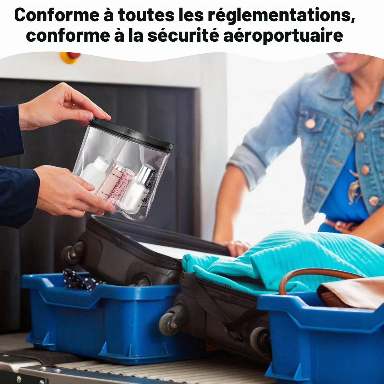 Lot de 4 Trousse de Toilette Transparente Femme 20x20cm Kit Voyage Avion Cabine Sac à Liquide 1L