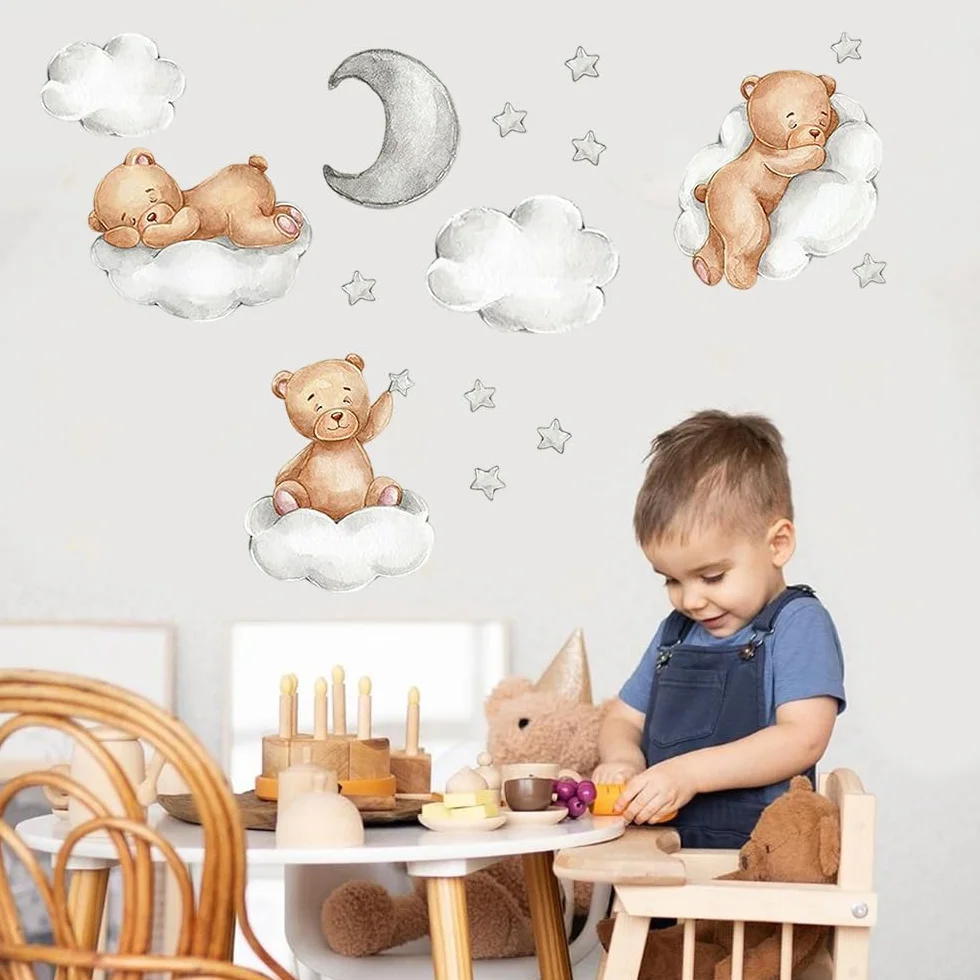 Sticker Mural Nounours 90x30 cm Autocollants Muraux Oursons pour Chambre Enfants