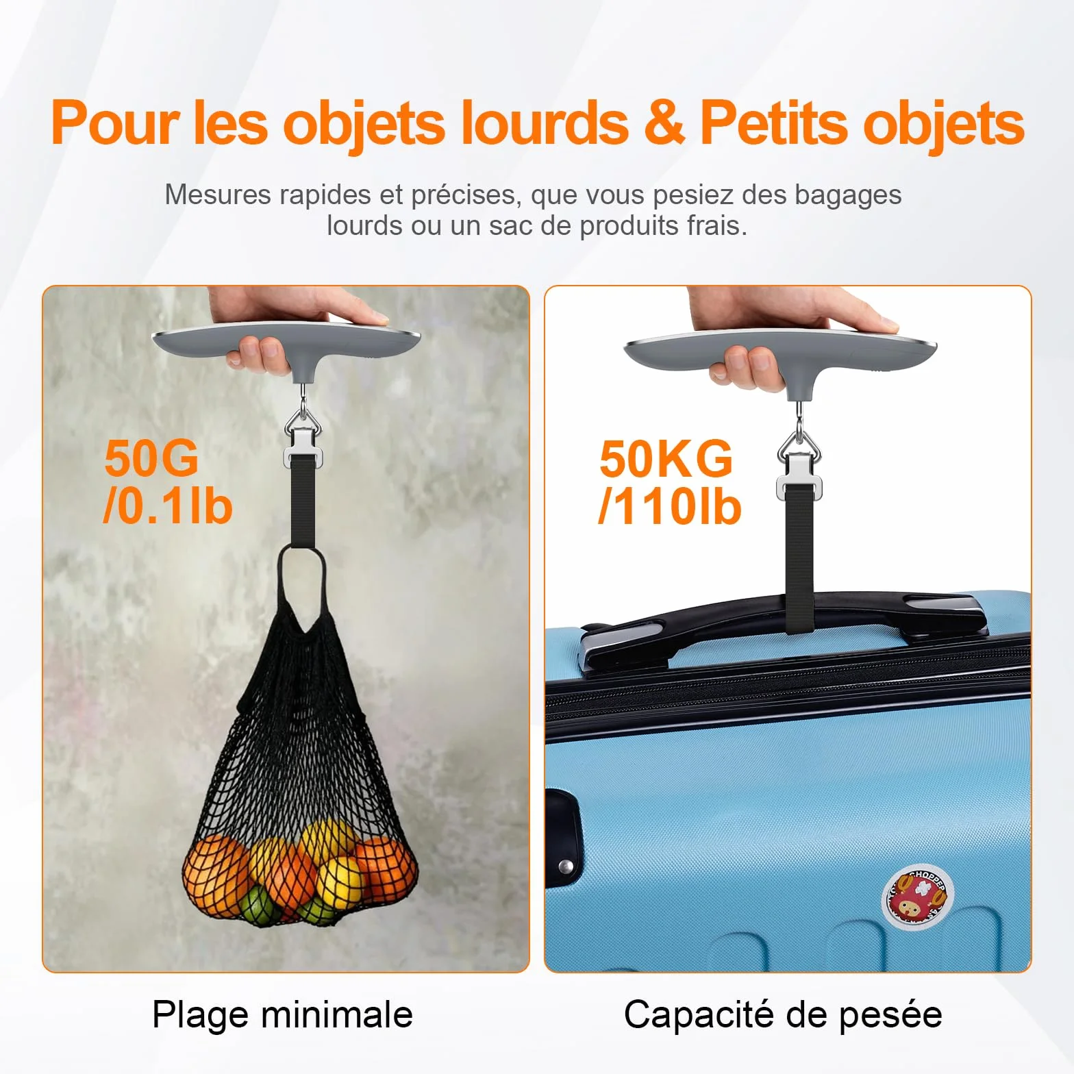 GRIFEMA GA2006 Pese Numérique pour Bagages Balance Portable Valise de Voyage avec Fonction Tare 110 lb 50 kg Noir Argent