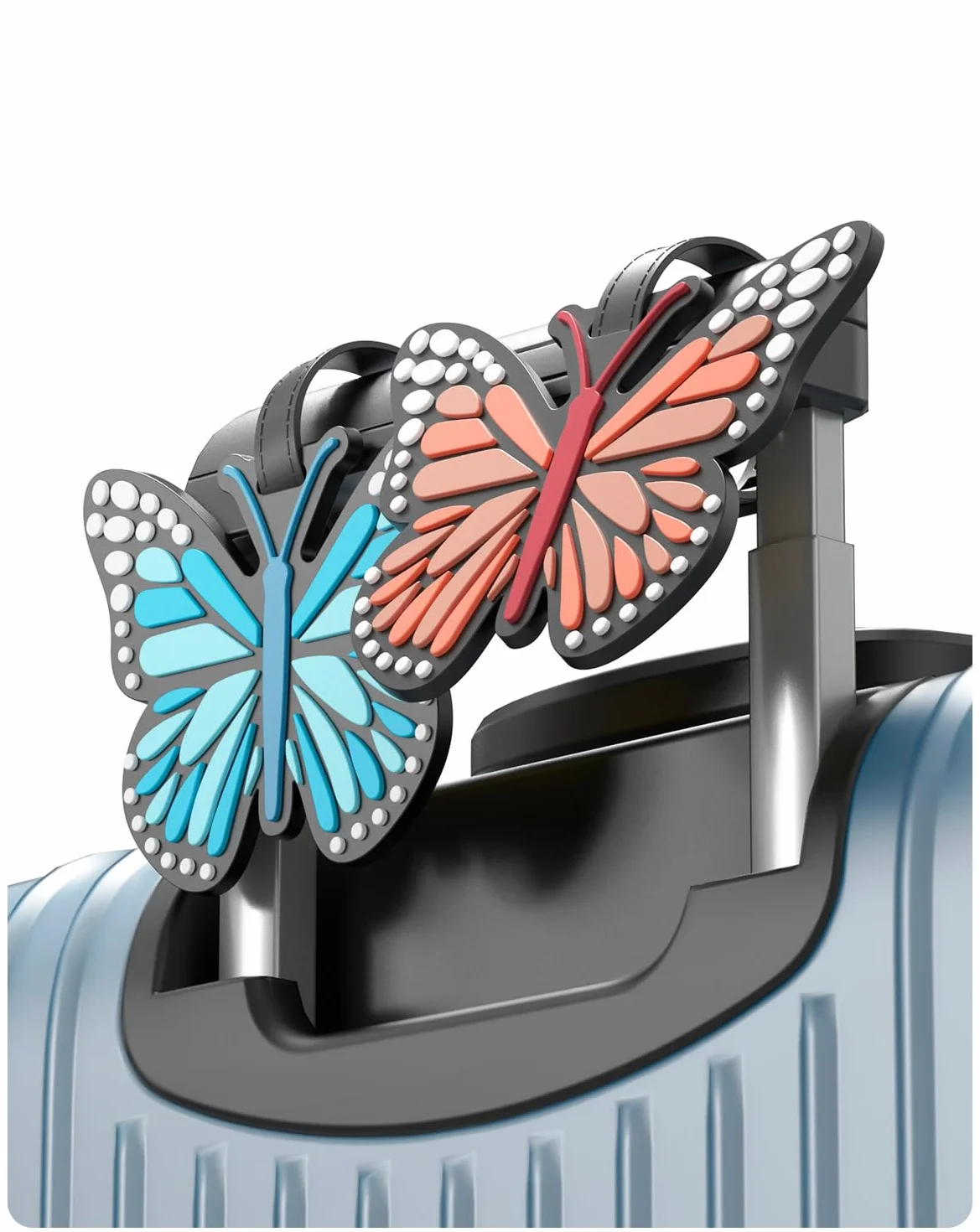 Etiquettes Bagage en Silicone Papillon 2 Pièces, Accessoires Voyage Avion (Bleu et Orange)