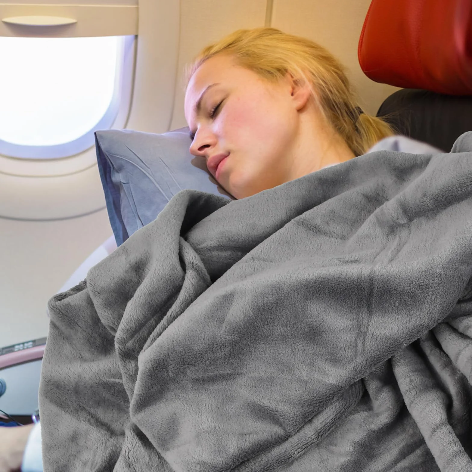 Amexo Couverture de Voyage Douce et Chaude 2 en 1, Super Légère Portable Gris