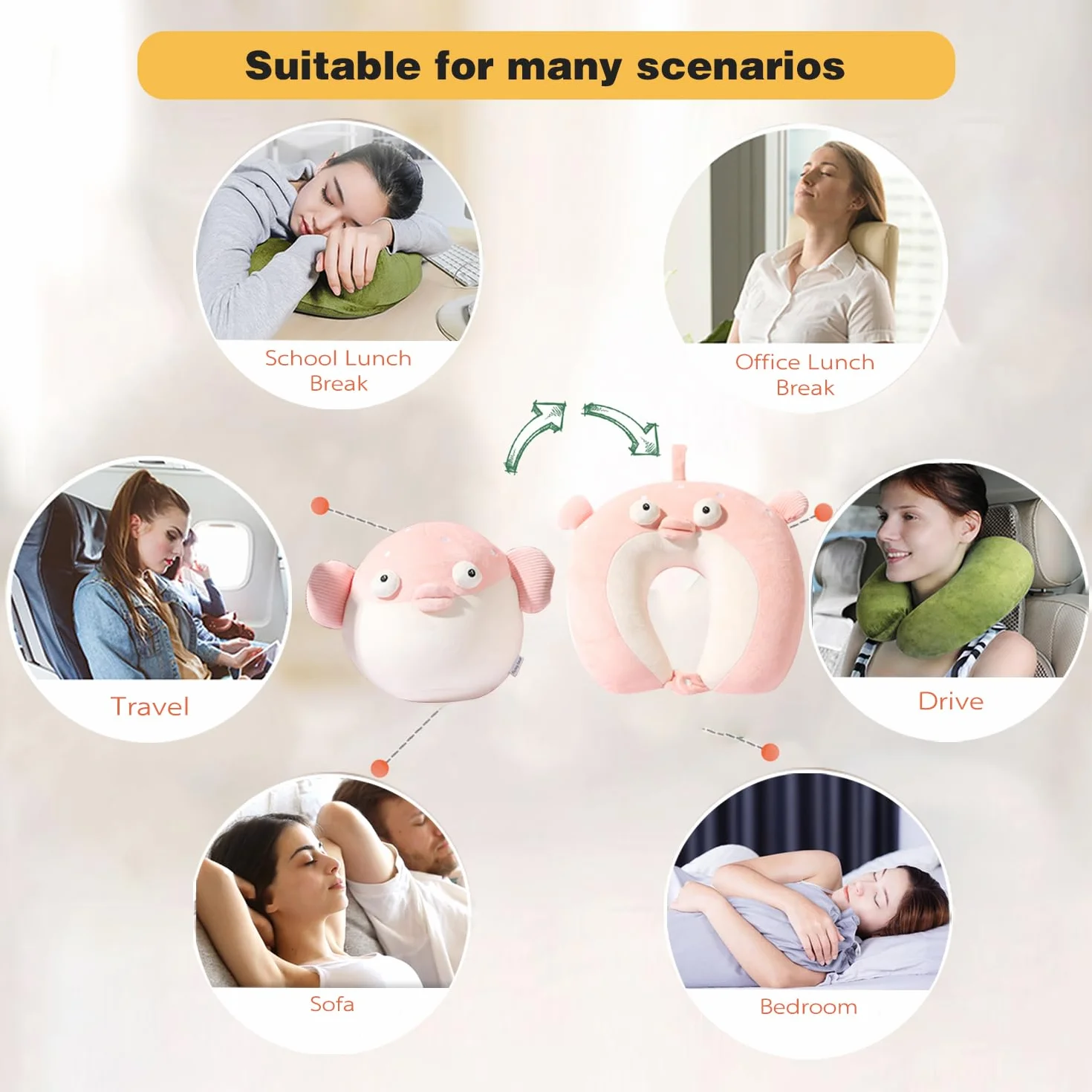Oreiller de Voyage 2 en 1 Enfant Animal Peluche Oreiller Cervical Forme U Poisson