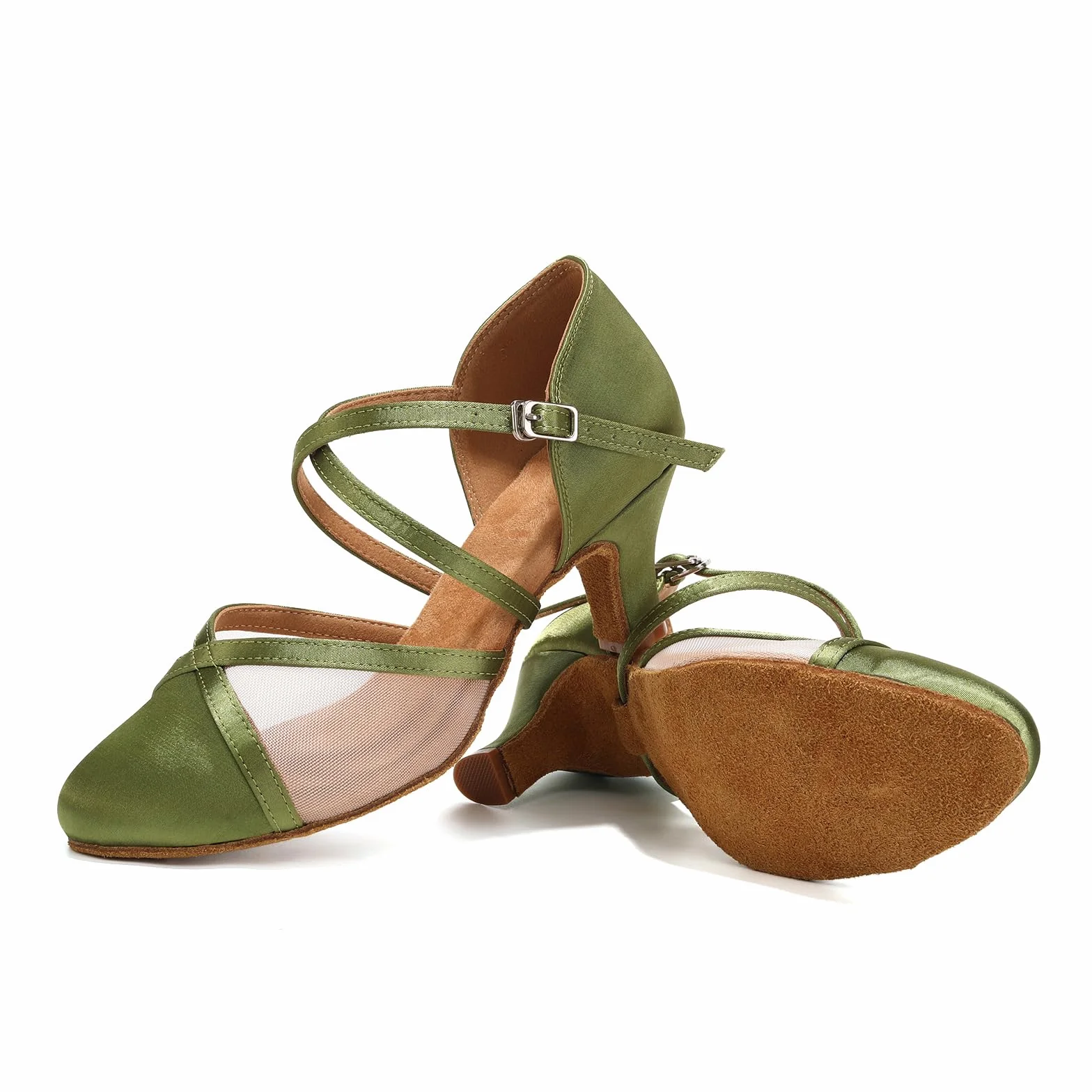 Chaussures de Danse Satin Bout Fermé Petit Talon Salsa Latine pour Femmes