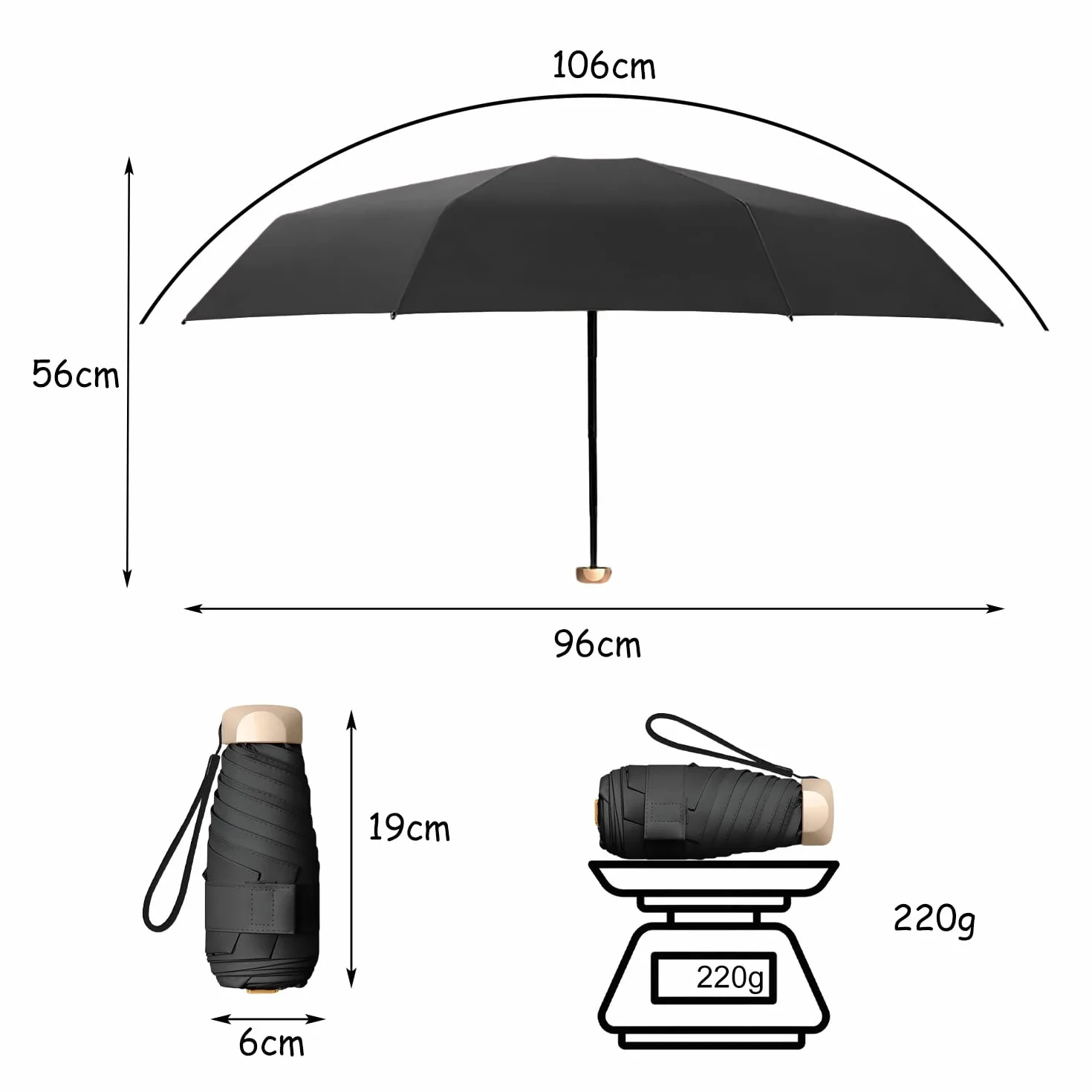 Parapluie Pliant Compact UV50+ Protection Soleil Pluie Portable Hommes Femmes