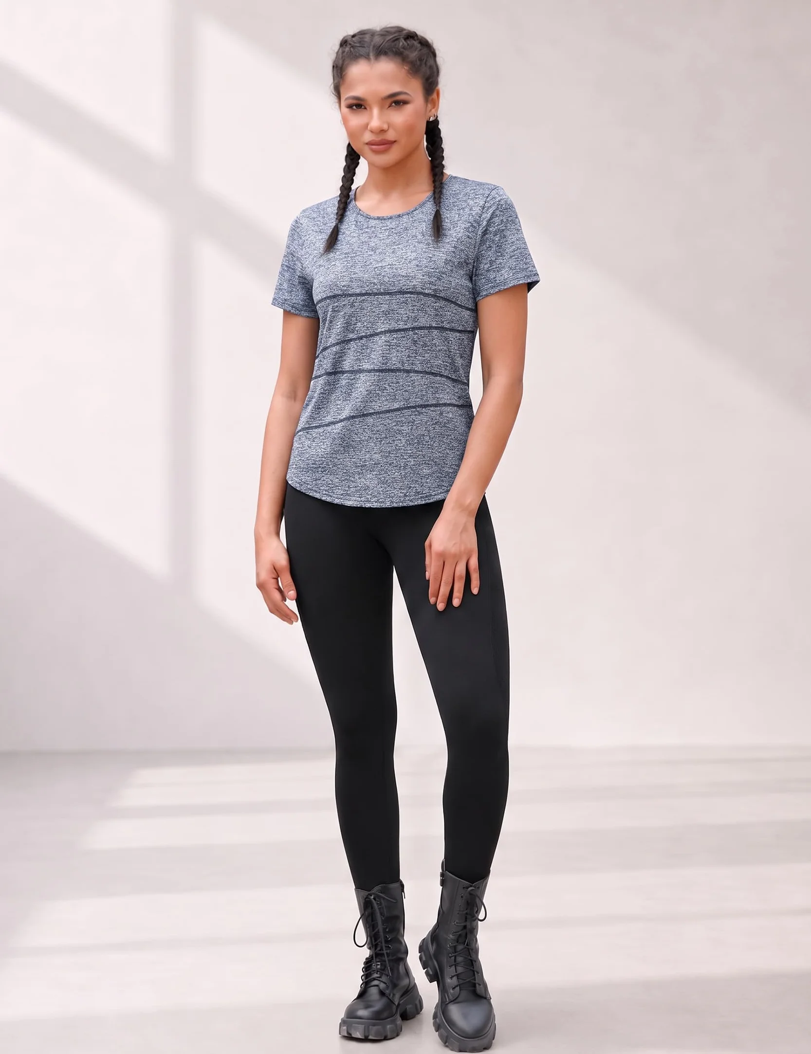 Terecey T-Shirt Sport Femme Manches Courtes UPF 50+ Séchage Rapide Fitness Entraînement Running