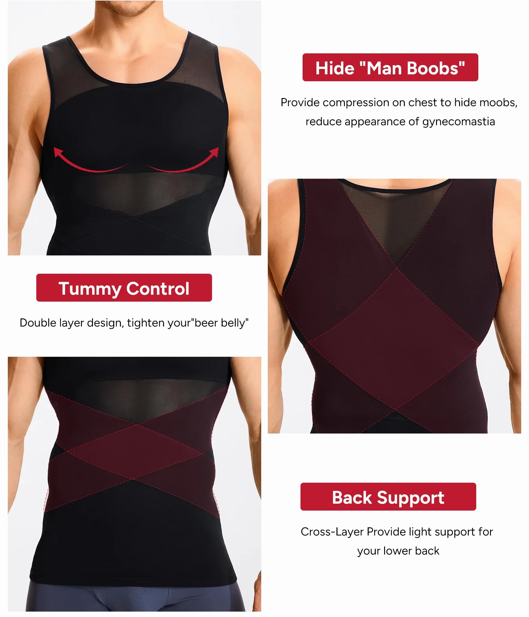 Nebility Débardeur de Compression Homme Maillot de Corps Gaine Ventre Plat Amincissant