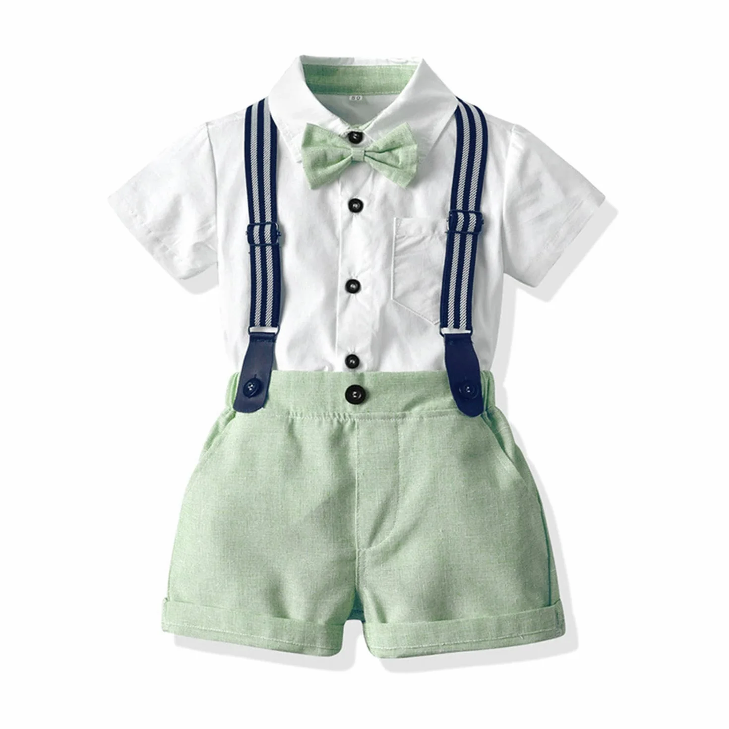 Volunboy Bébé Garçon Ensemble Costume Manches Courtes Noeud Papillon Chemise Short Bretelle Barboteuse