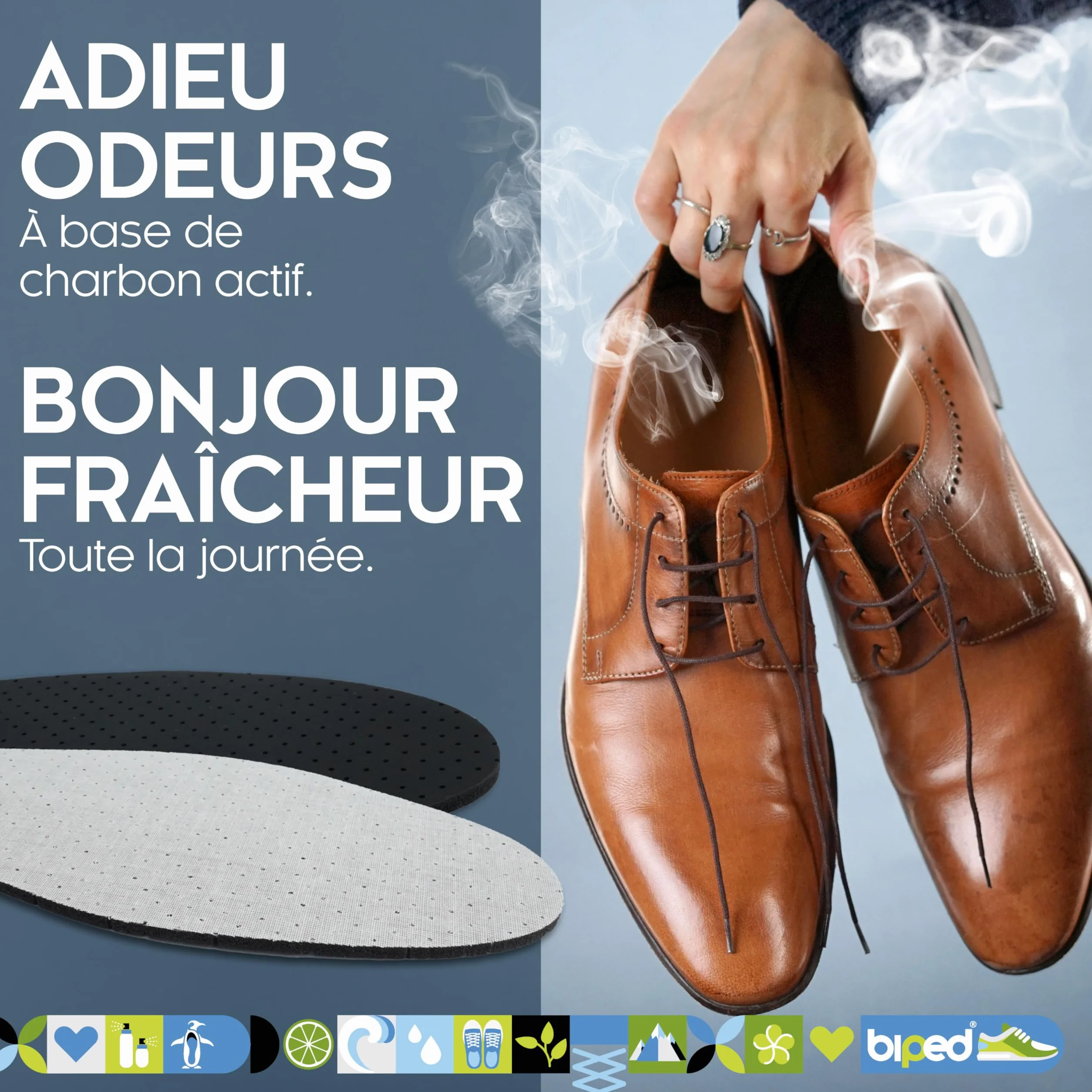 Semelles charbon actif Lot de 4 paires - Contre pieds transpirants - Régulation température - Pour chaussures fraîches