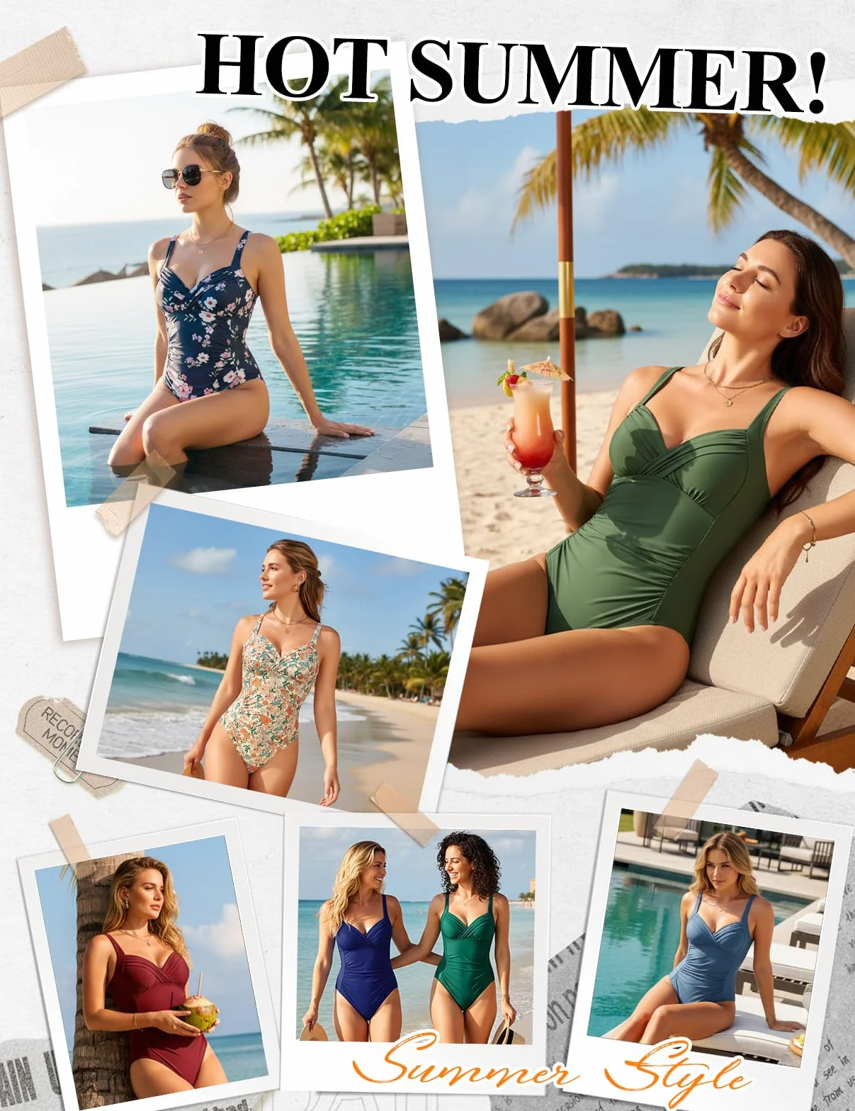 Nadeer Maillot de Bain Femme 1 Pièce Monokini Push Up Ventre Plat Col en V Bretelles Réglables Beachwear