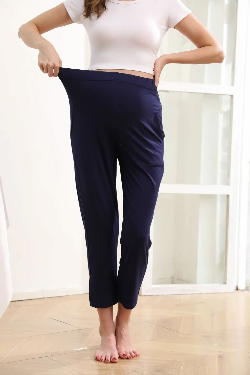 Pantalons de Maternité pour Femme, Pantalon de Grossesse avec Panneau Abdominal Élastique et Poches
