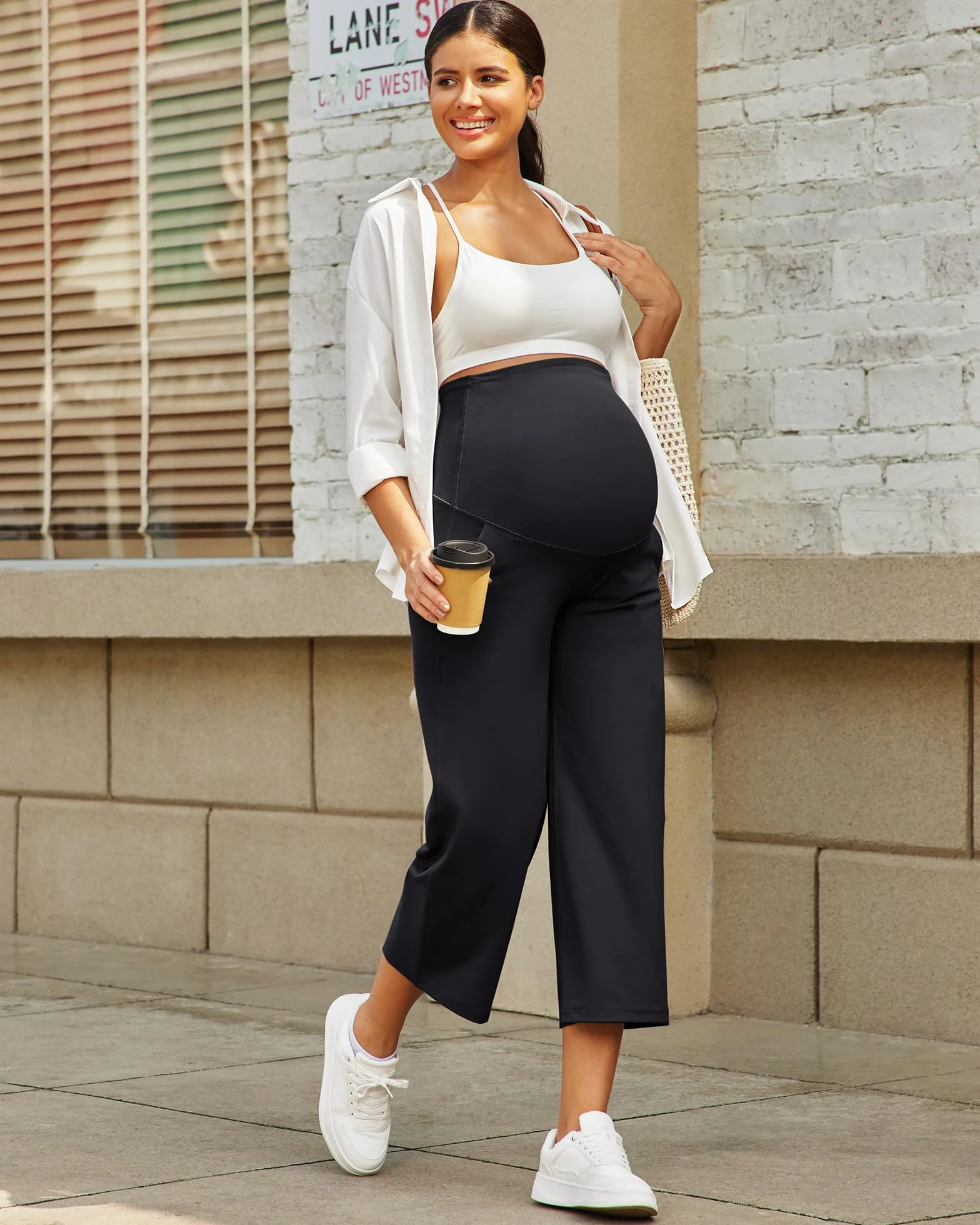 G4Free Capris de yoga à jambes larges, pantalon court extensible avec poches