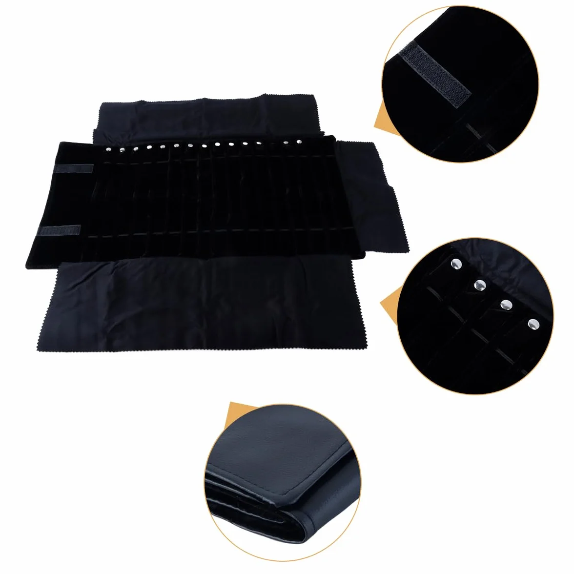 Ausi Rouleau à bijoux pliable, sac de rangement de voyage pour colliers, bracelets, boucles d'oreilles, noir, 16 colliers