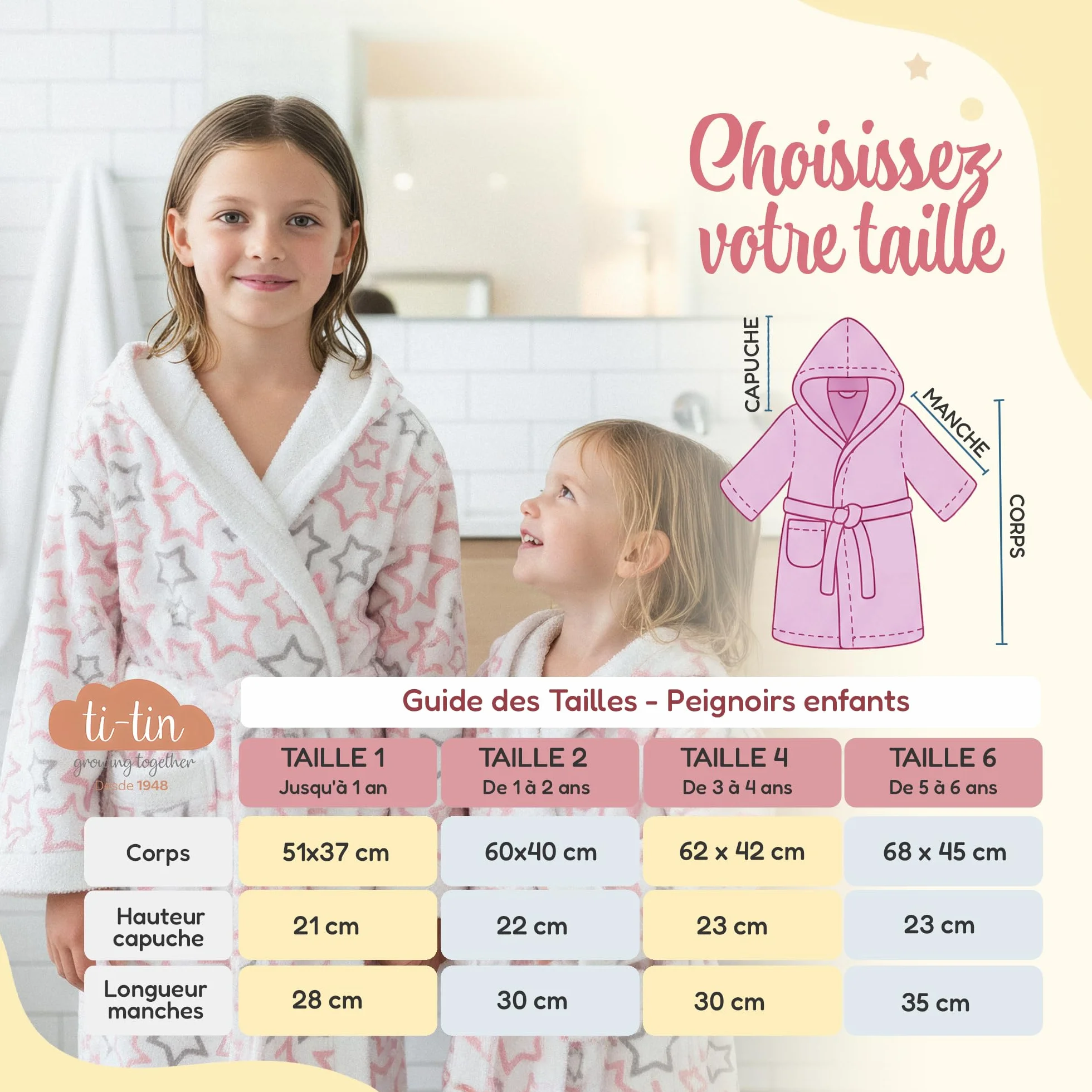 Peignoir de Bain Enfant Coton Éponge Absorbant avec Capuche
