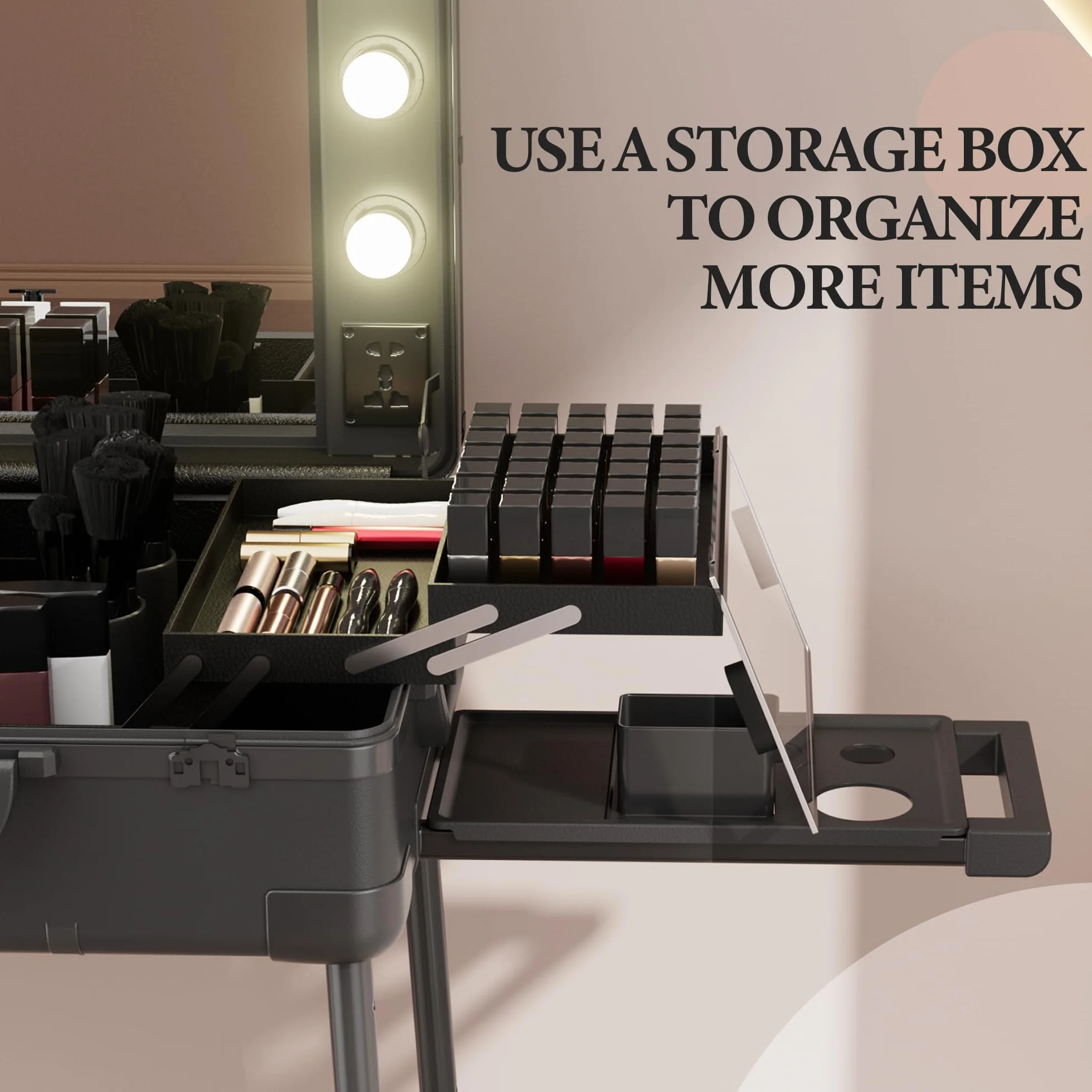Valise de Maquillage à Roulettes en Aluminium avec Grand Miroir et Serrure à Code, Pliable pour Voyage et Studio
