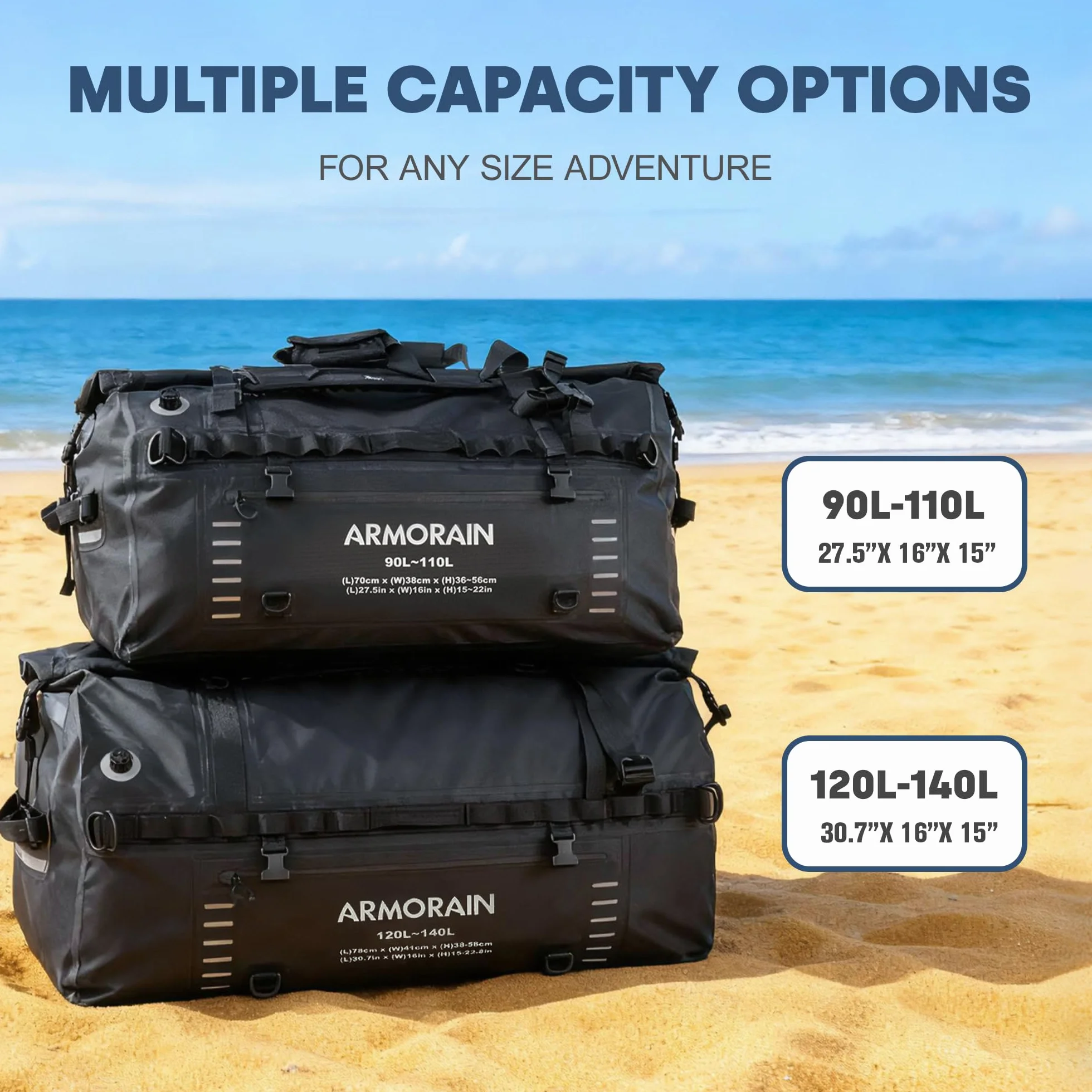 Sac étanche de Voyage Grande avec Bretelles et Poignées Gonflables pour Plongée Moto Aviron Kayak Camping