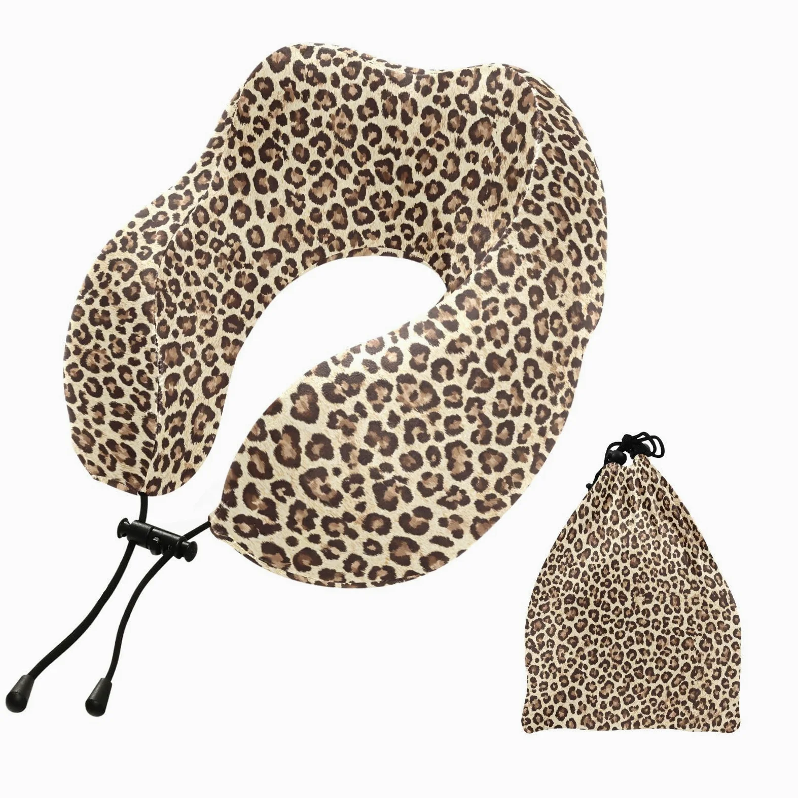 ALAZA Oreiller de cou géméométrique imprimé léopard guépard pour dormir en avion avec clip pression et sac de rangement