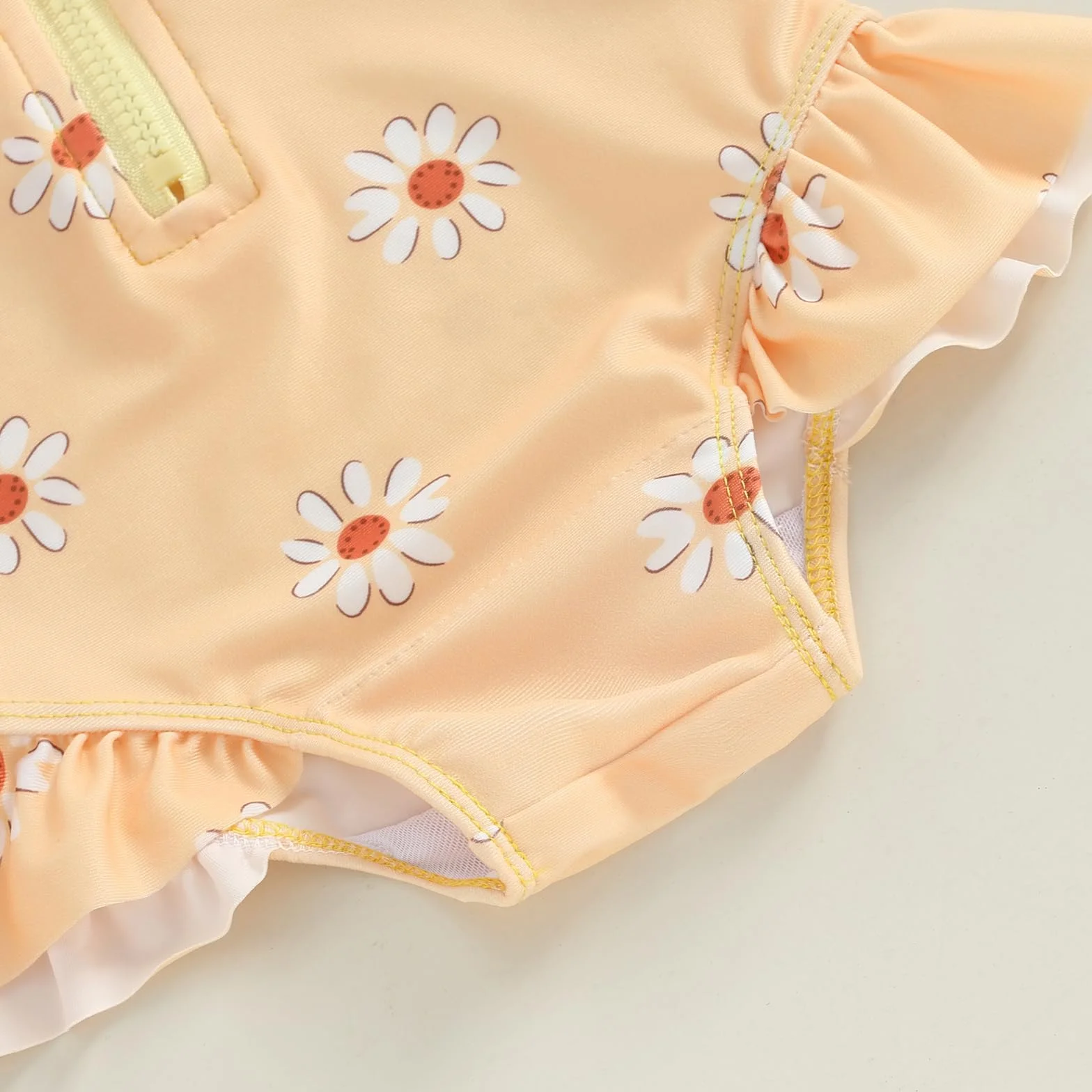 Carolilly Maillot de Bain Une Pièce Bébé Fille à Volant Imprimé Floral Anti-UV Manches Longues avec Chapeau 6 Mois à 3 Ans