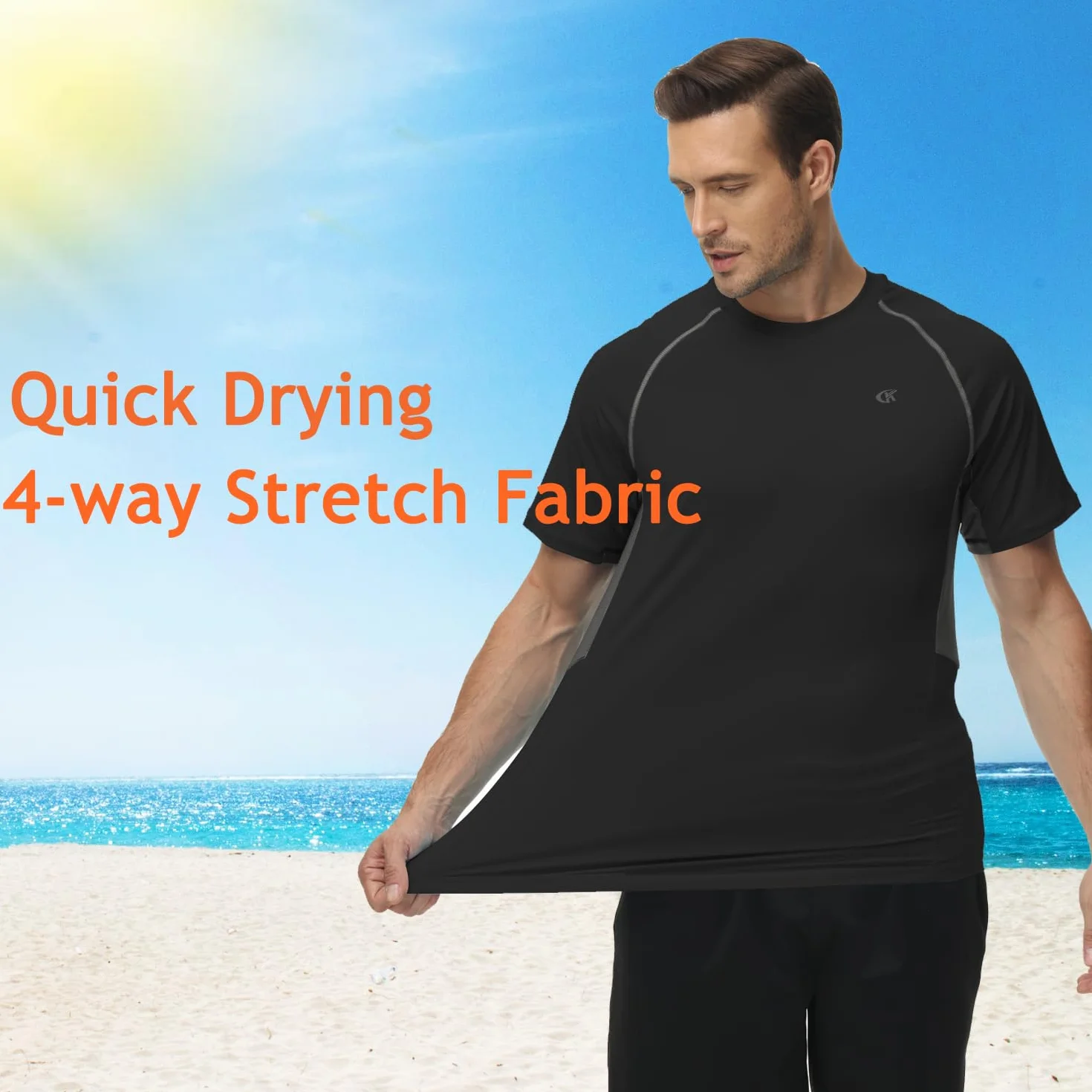 Huayuzh Men's UPF 50+ Rash Guard Short Sleeve Swim Shirt Quick Dry Surfing Beach Top